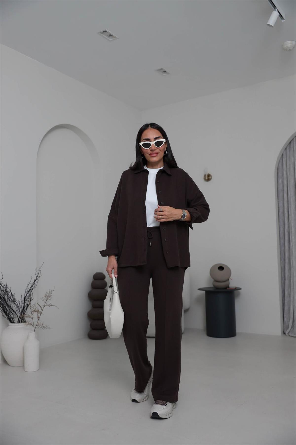 2241 Selanik Kumaş Gömlekli Takım KAHVE