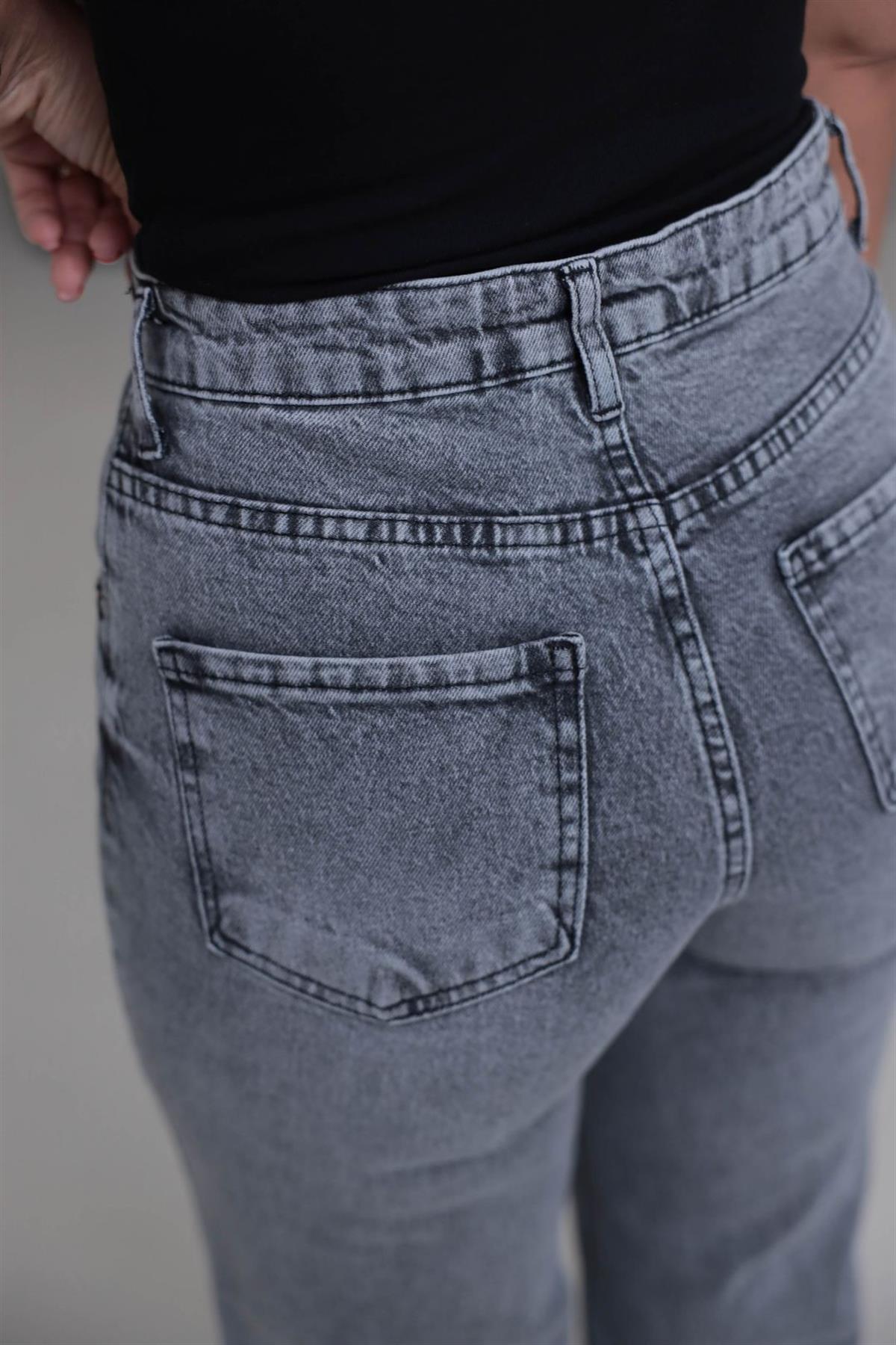 Yüksek Bel Wide Leg Jean GRİ