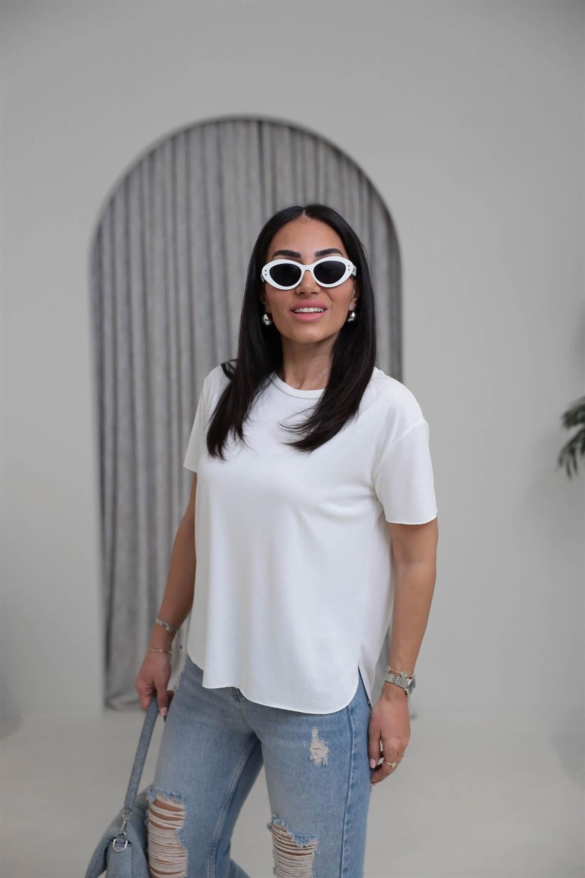 1020 Oys Lazer Kesikli Modal Tshirt EKRU