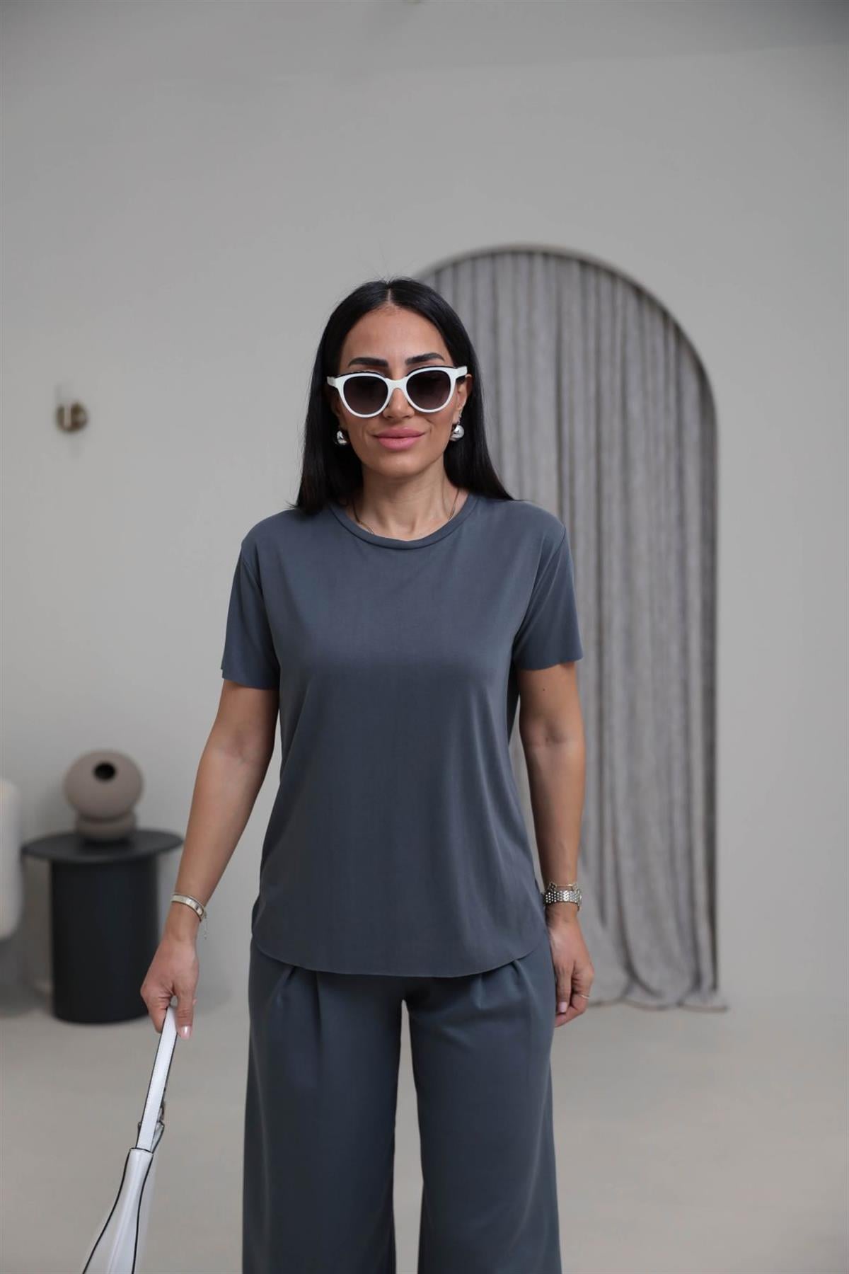 1020 Oys Lazer Kesikli Modal Tshirt ANTRASİT