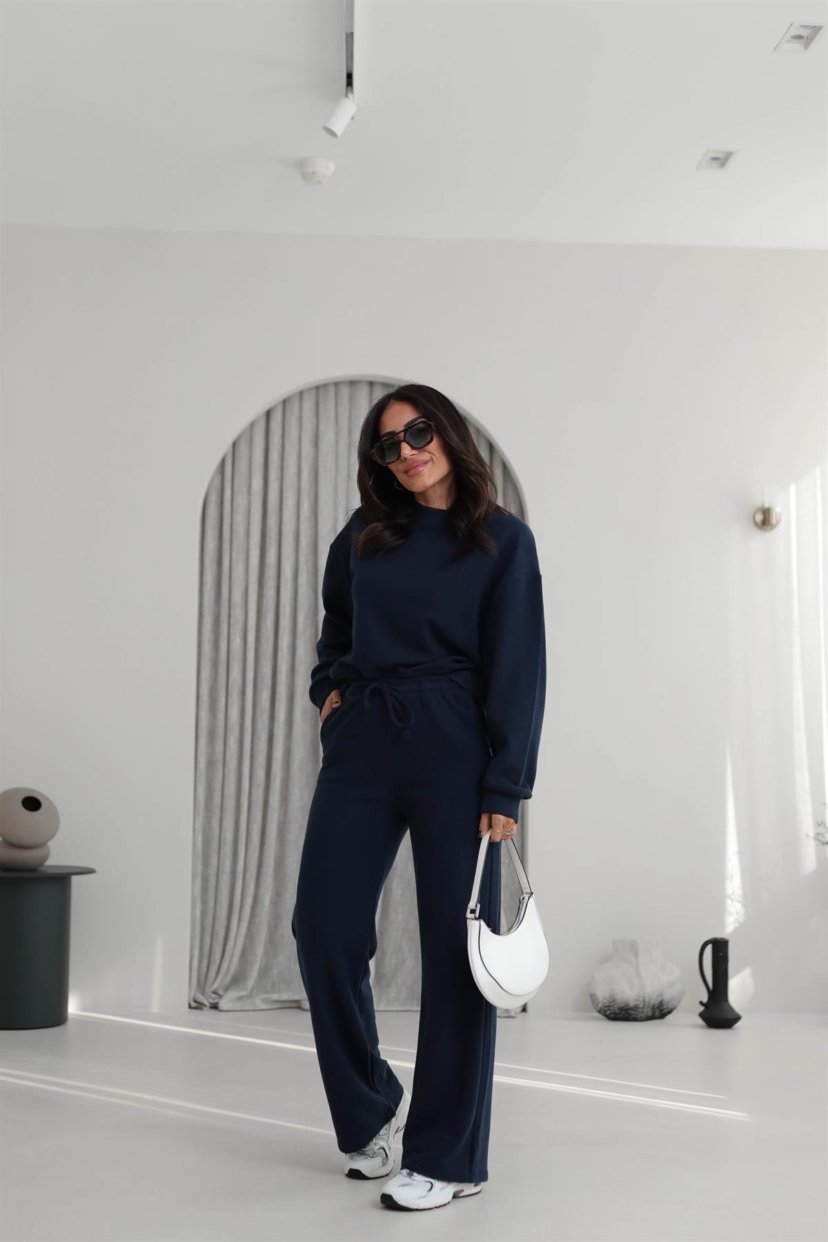 5231 Bisiklet Yaka Ribanalı Selanik Kumaş Takım LACİVERT