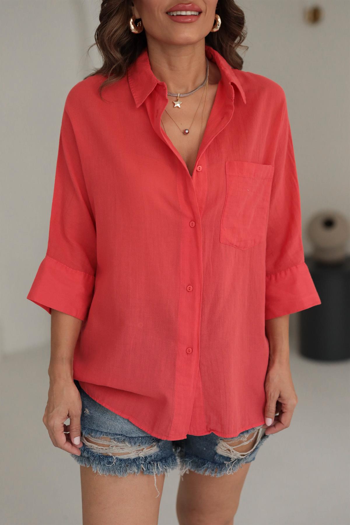 4309 Pamuklu Cep Detaylı Gömlek