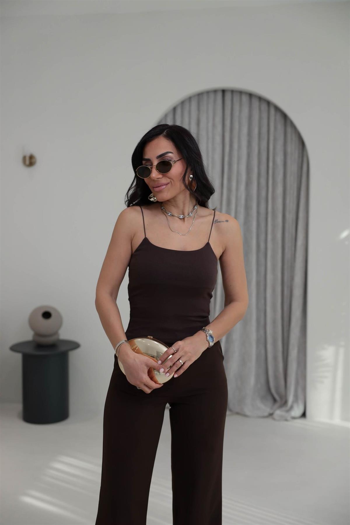 4829Y Lastik Askılı Pamuklu Atlet KAHVE