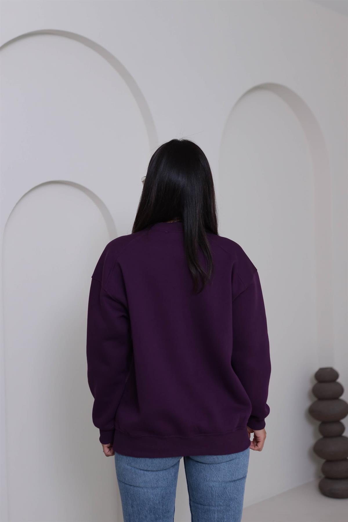 7912 Bisiklet Yaka Şardonlu Sweatshirt MOR