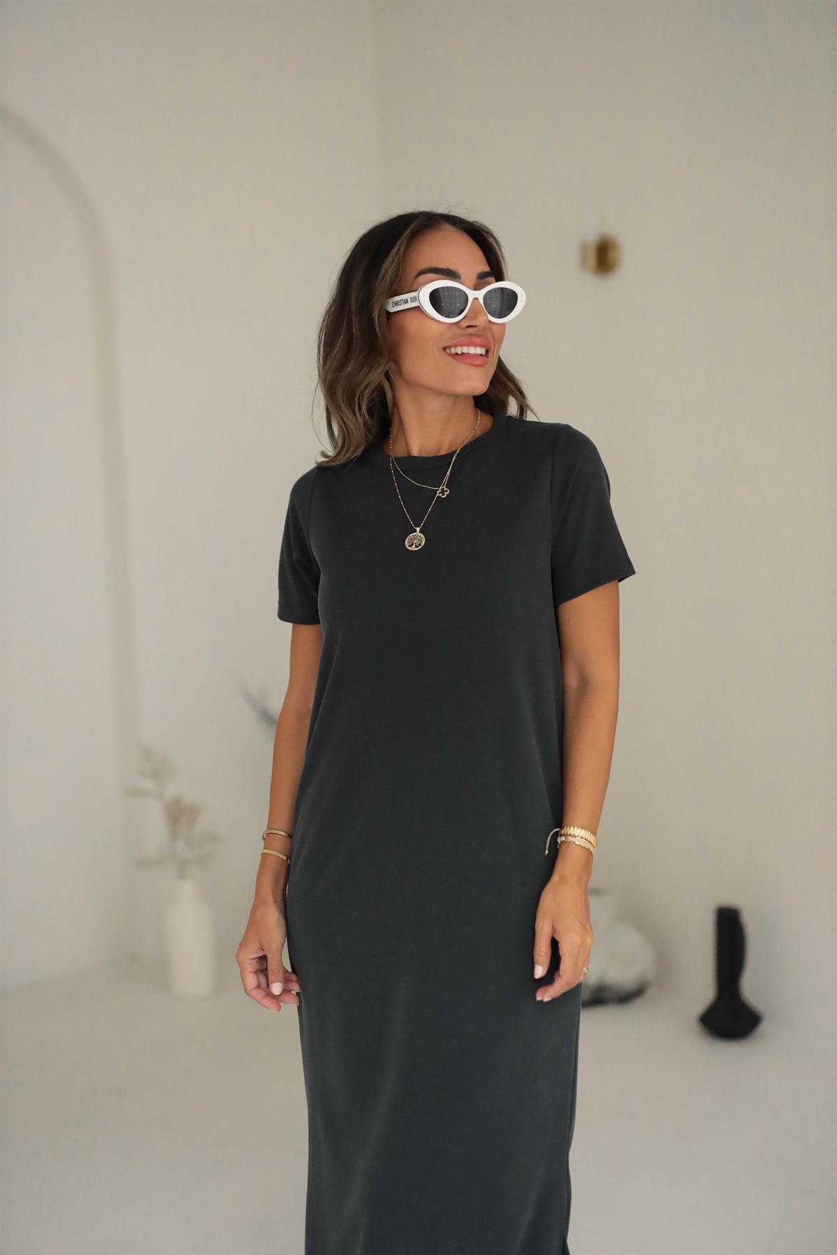 Pike Modal Yırtmaçlı Midi Elbise