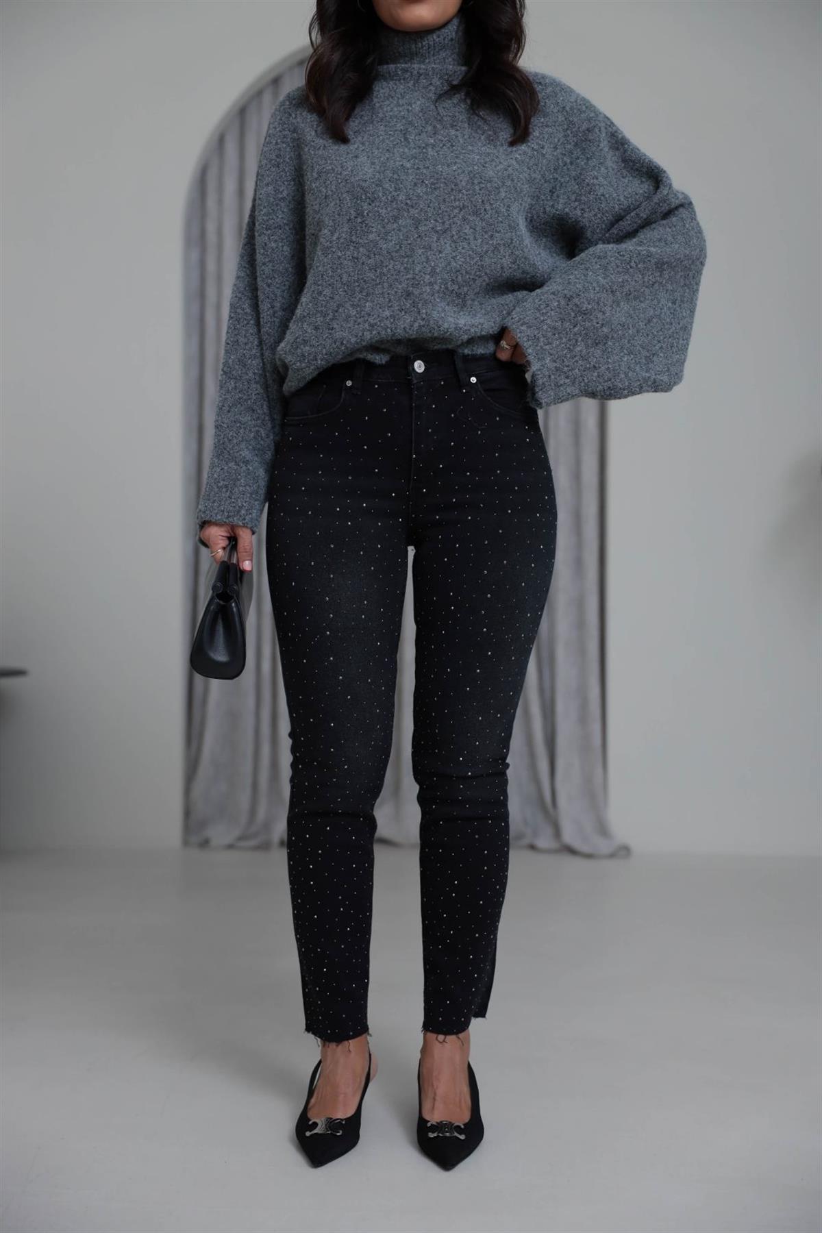 1055 Serpme Taşlı Likralı Jean FÜME