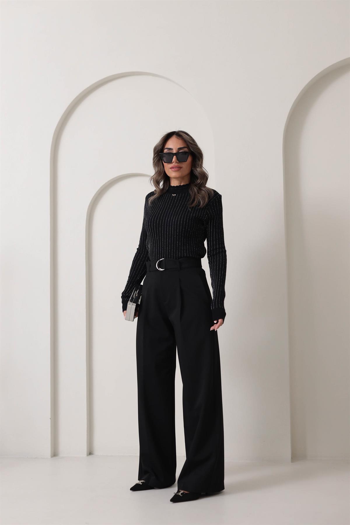 6460 Kemeri Tokalı Pantolon SİYAH