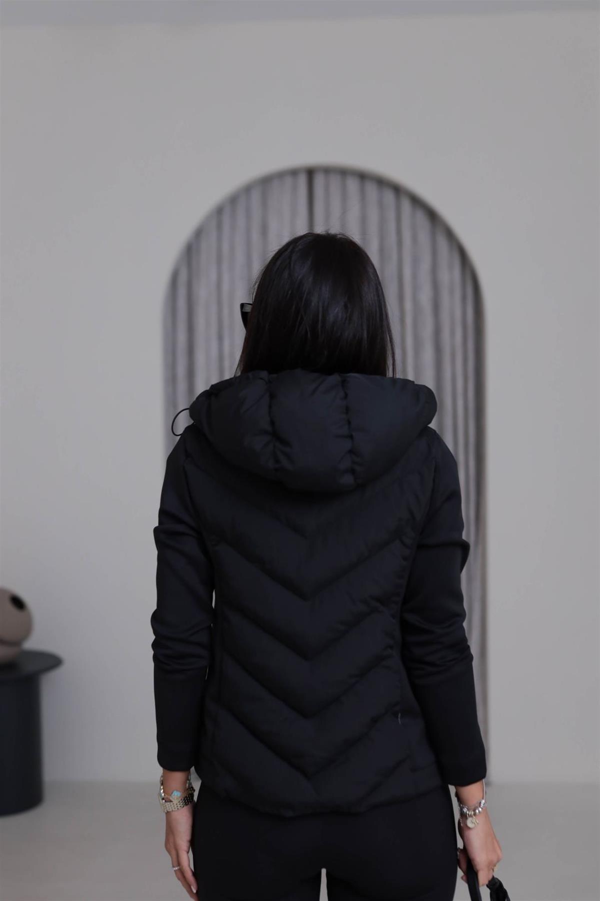 118 Kapşonlu Fermuarlı Hybrid Mont SİYAH