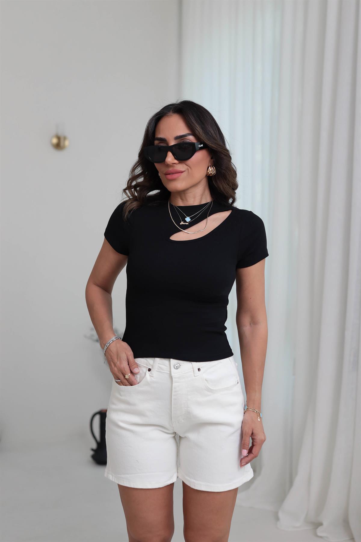 4693 Ön Detaylı Bluz SİYAH