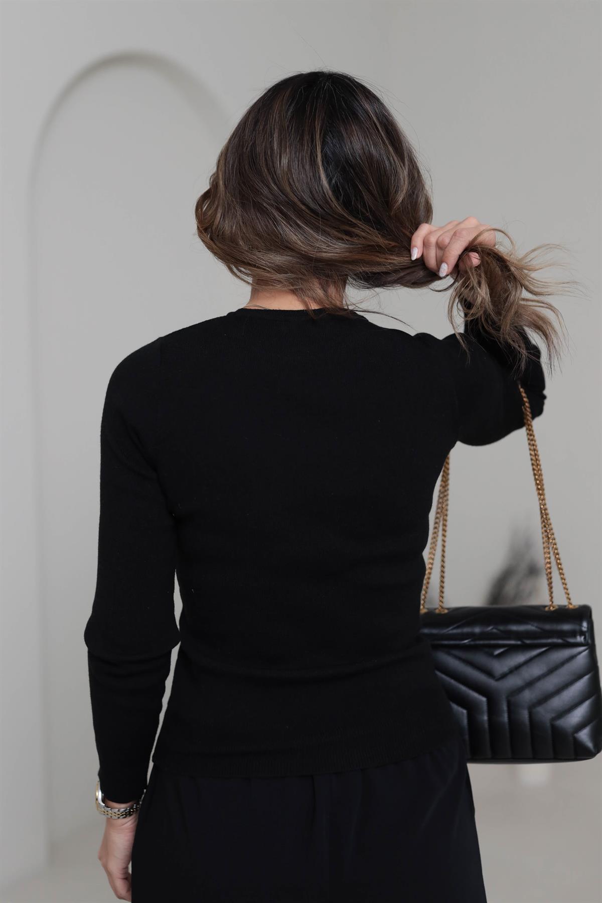 Bisiklet Yaka Yumuşak Doku Massi Basic Triko SİYAH