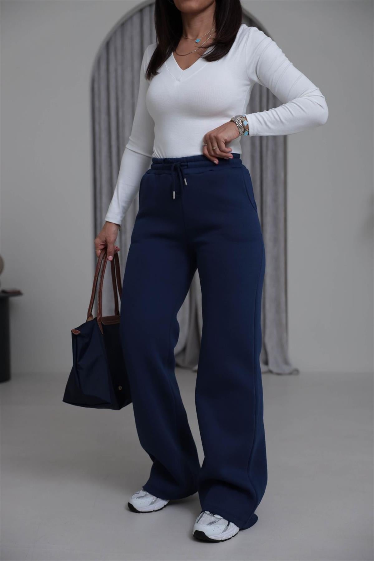 0015 Palazzo 3 İplik Şardonlu Eşofman Altı LACİVERT