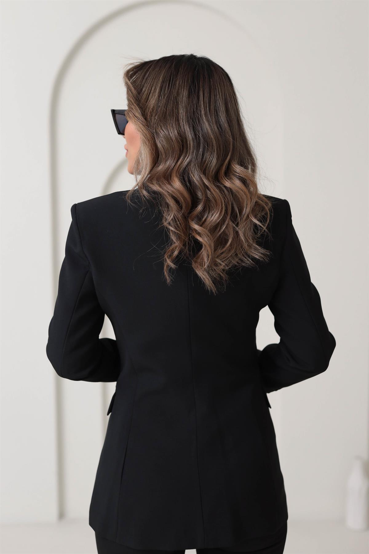 9452 Belden Dikişli Blazer Ceket SİYAH