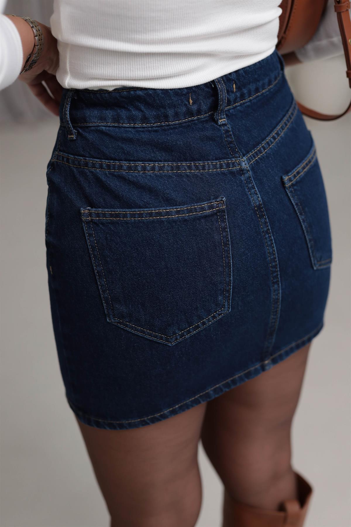 0570 Kısa Kot Etek LACİVERT