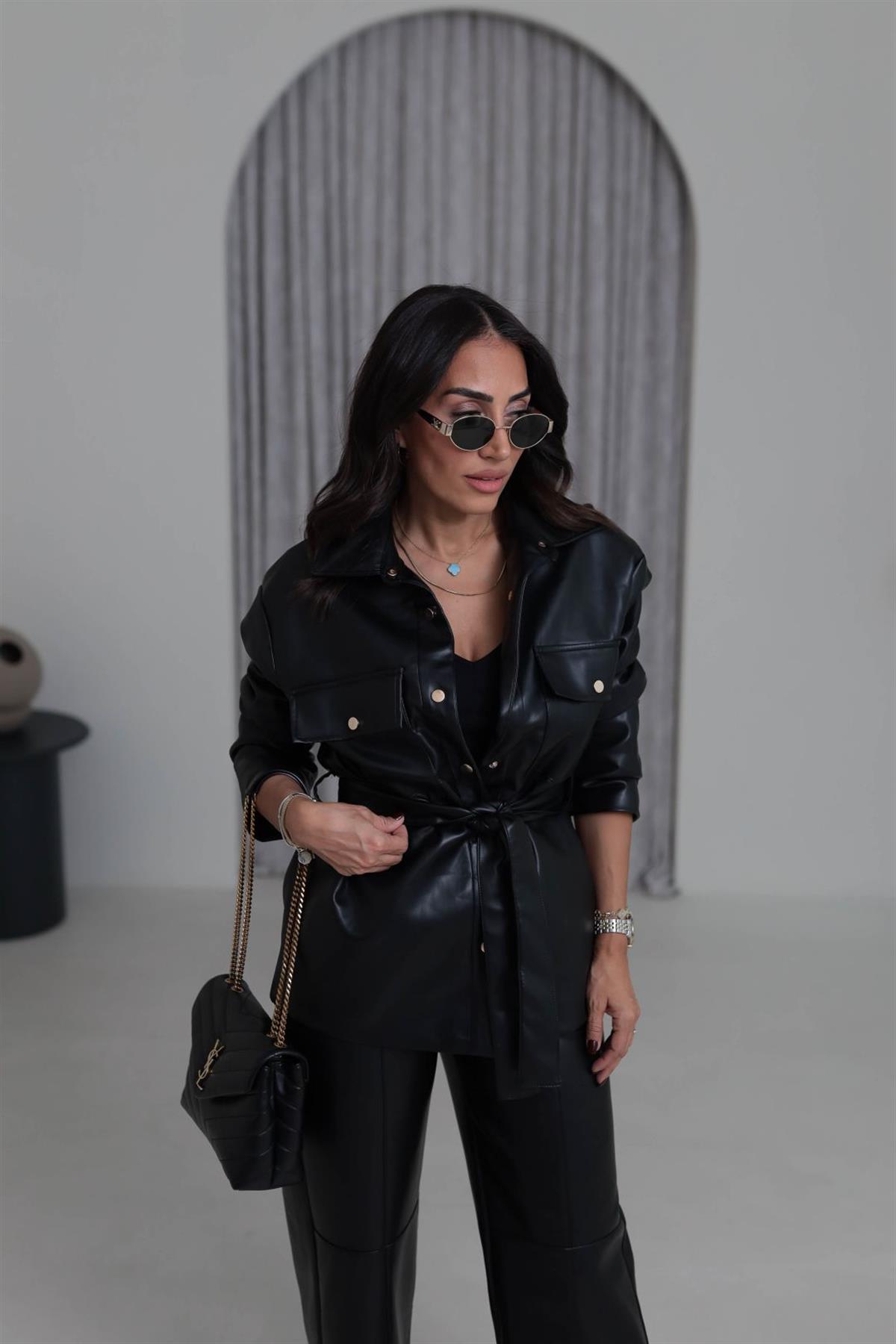 0619 Çıtçıtlı Astarlı Deri Gömlek Ceket SİYAH