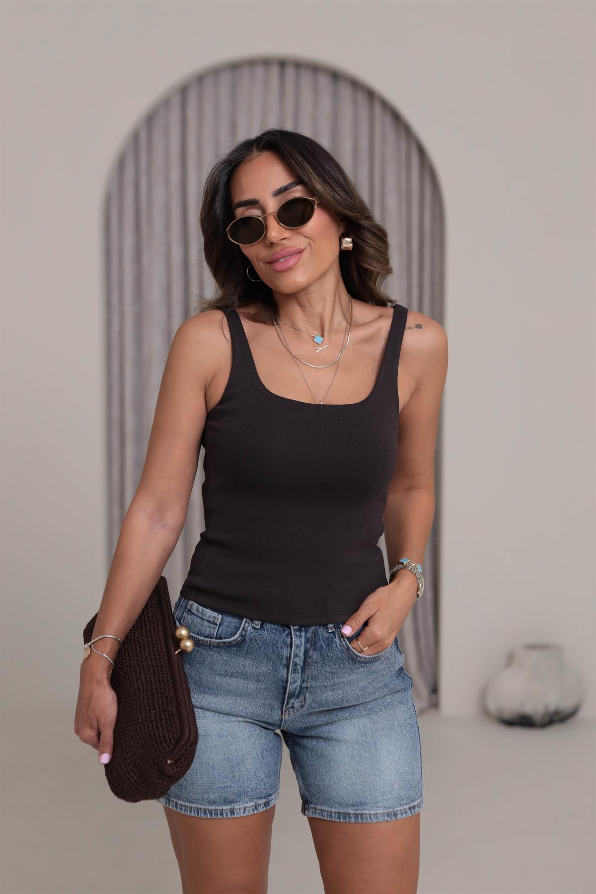 1057 Önü Çift Kat Pamuklu Askılı Atlet KAHVE