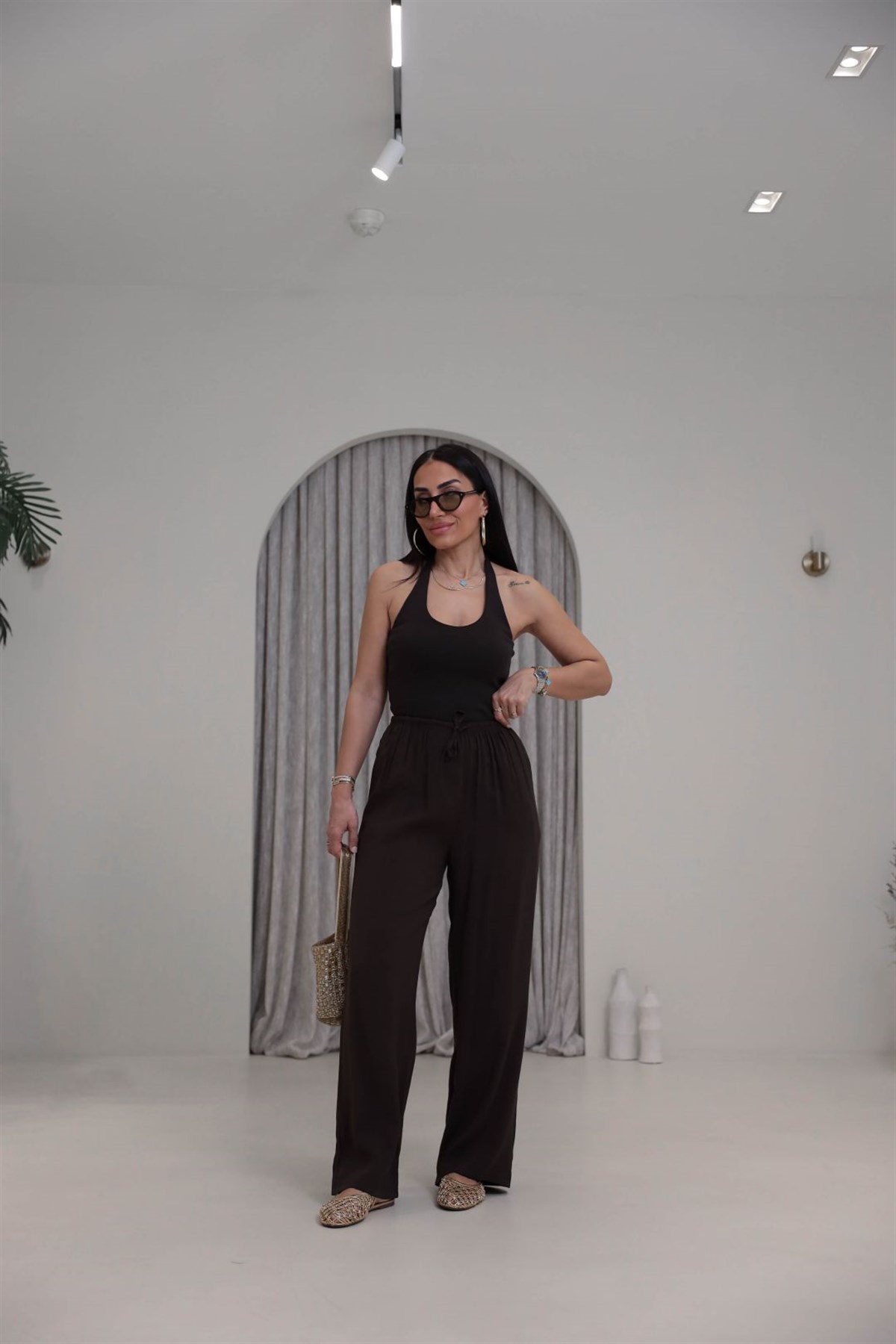 9819 Beli Bağcıklı Cupra Pantolon KAHVE