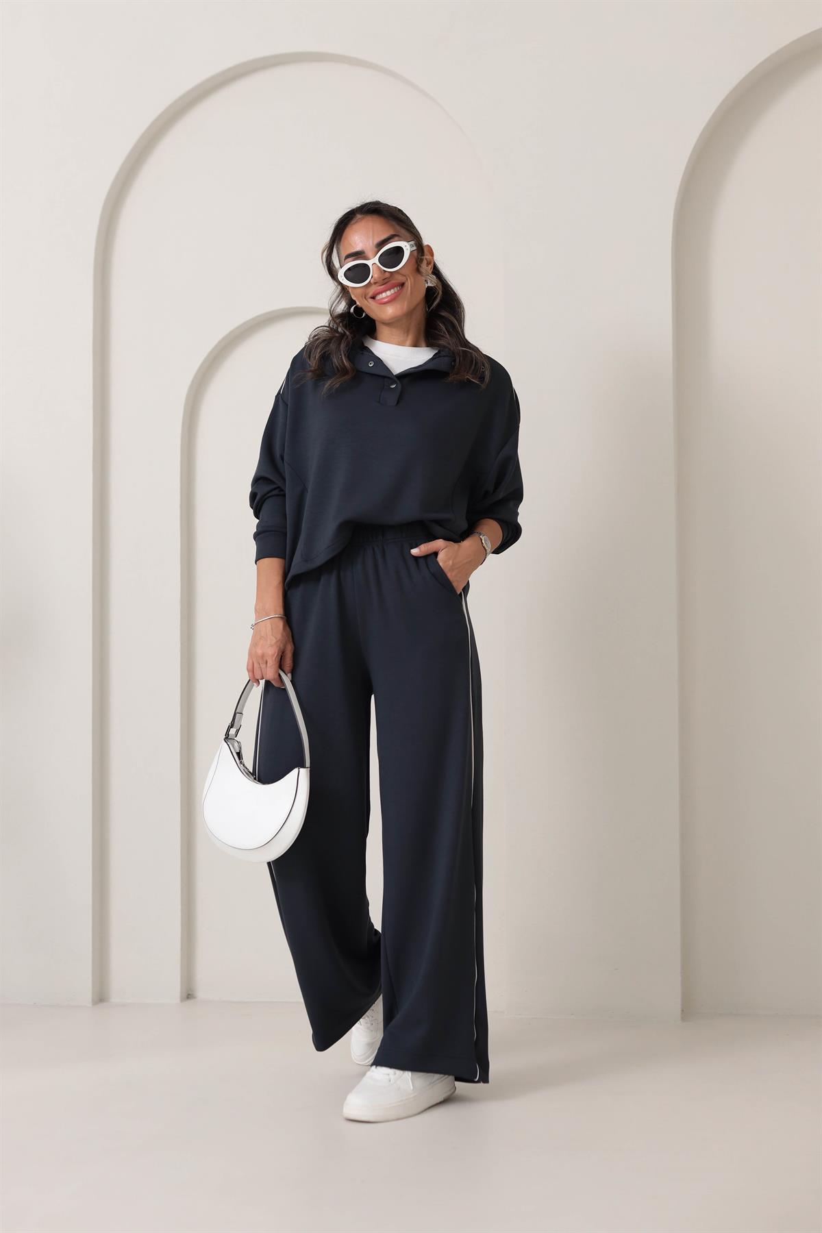 137 Dik Yaka Önü Çıtçıtlı Biyeli Modal Takım ANTRASİT