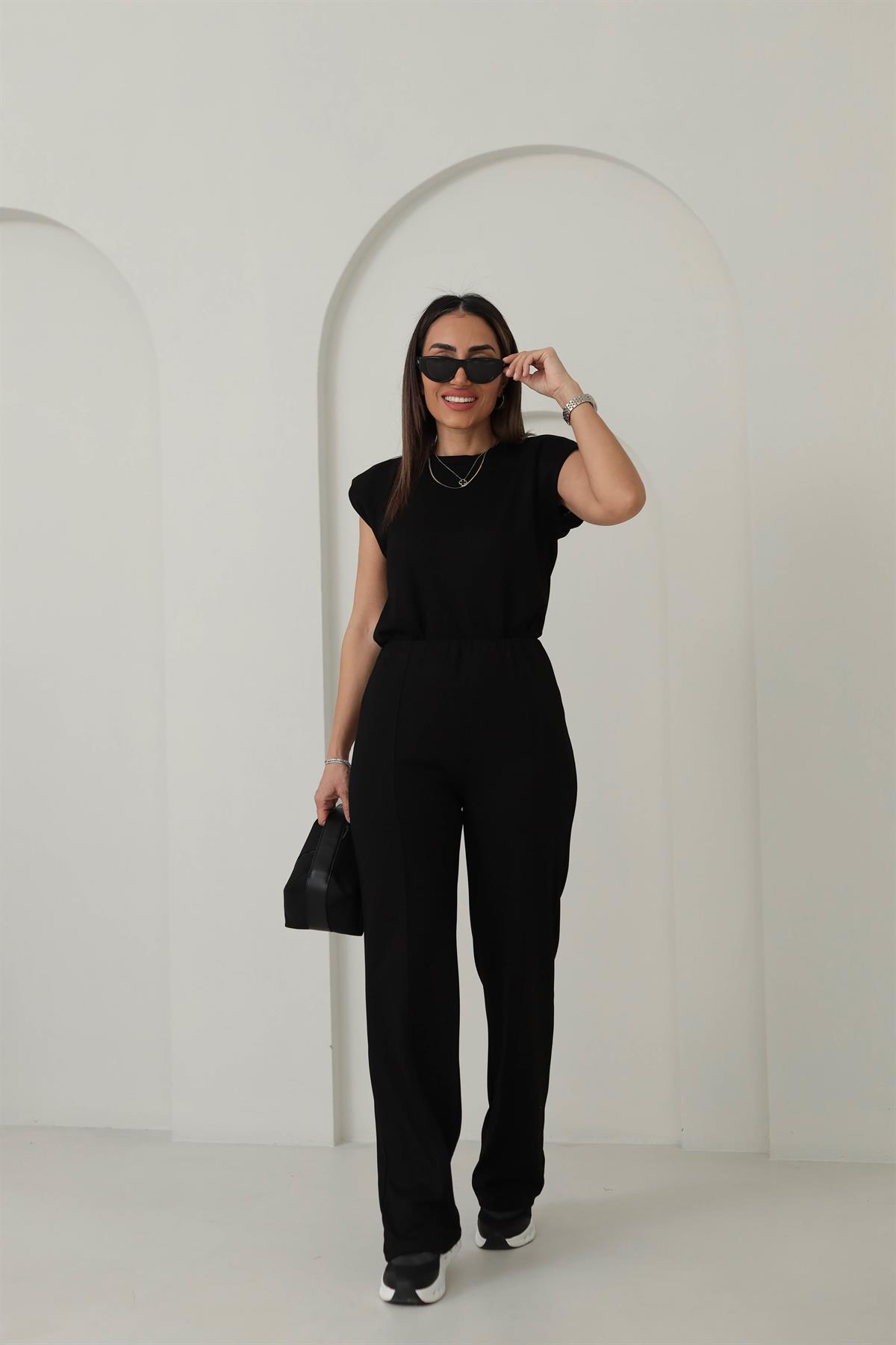 1328 Modal Kumaş Kolsuz Rahat Takım SİYAH