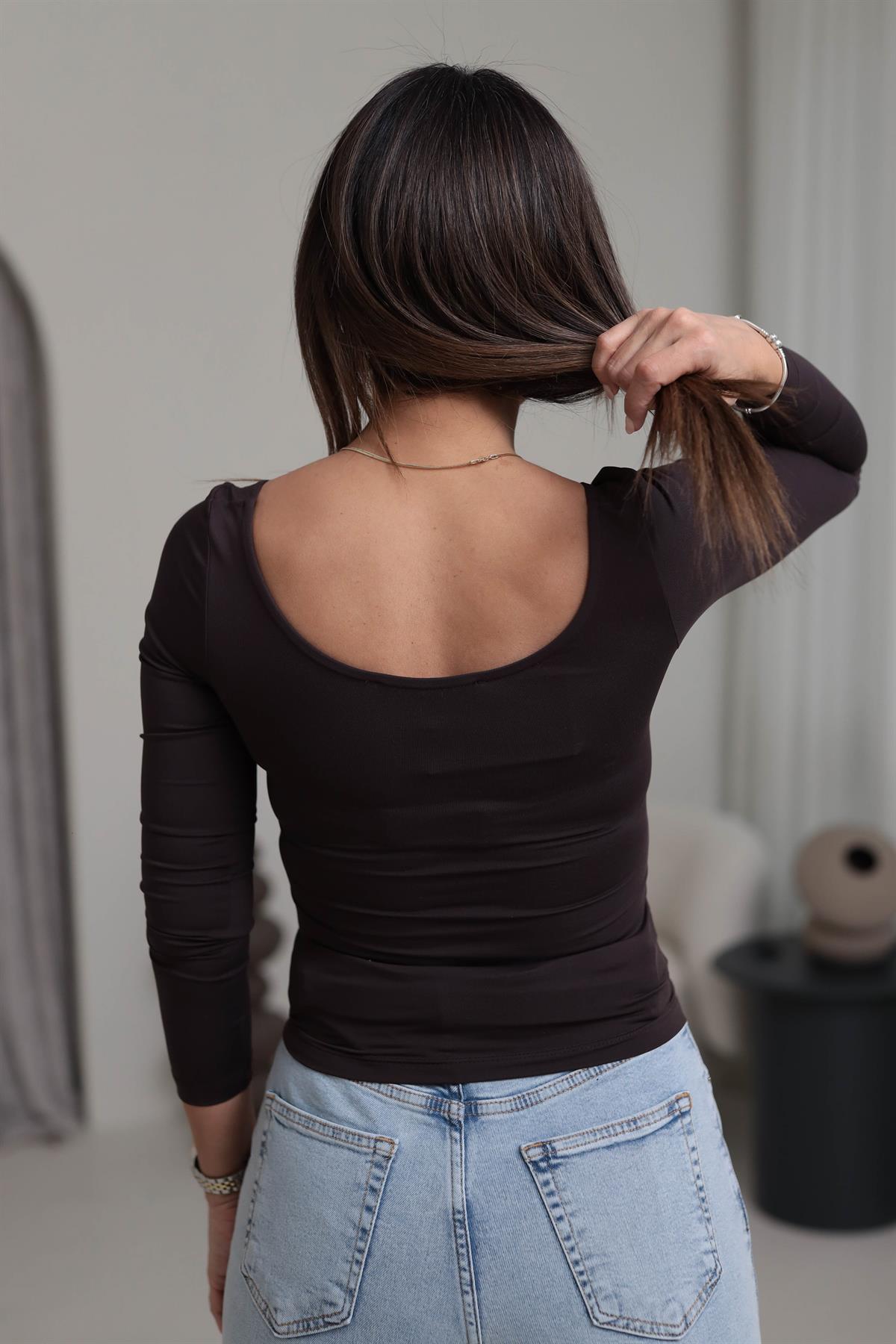 5124 U Yaka Sandy Bluz KAHVE