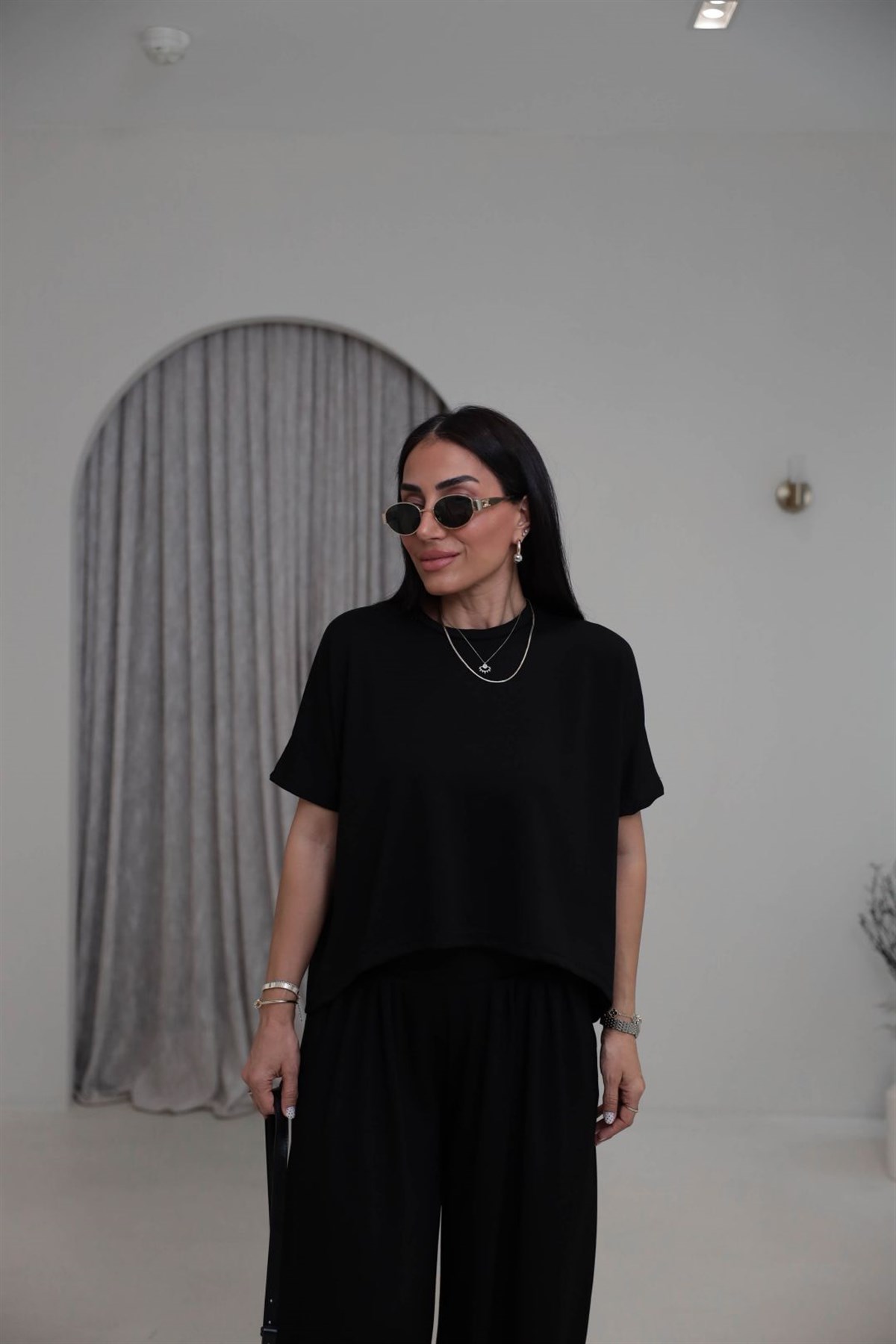 1941 Modal Kumaş Tshirt ve Şalvar Pantolon Takım SİYAH