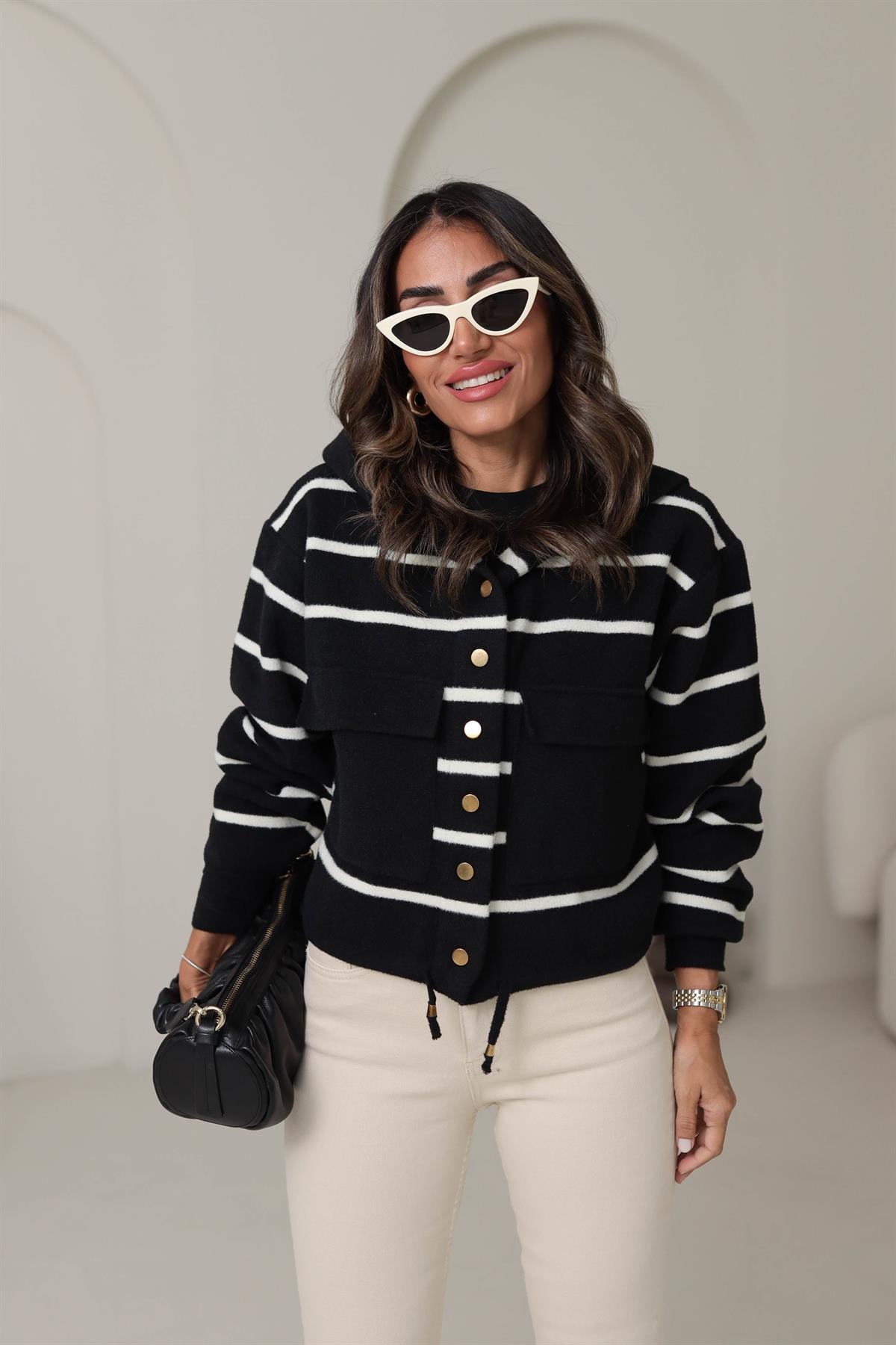 4600 Çıtçıtlı Cep Detay Çizgili Detay Ceket