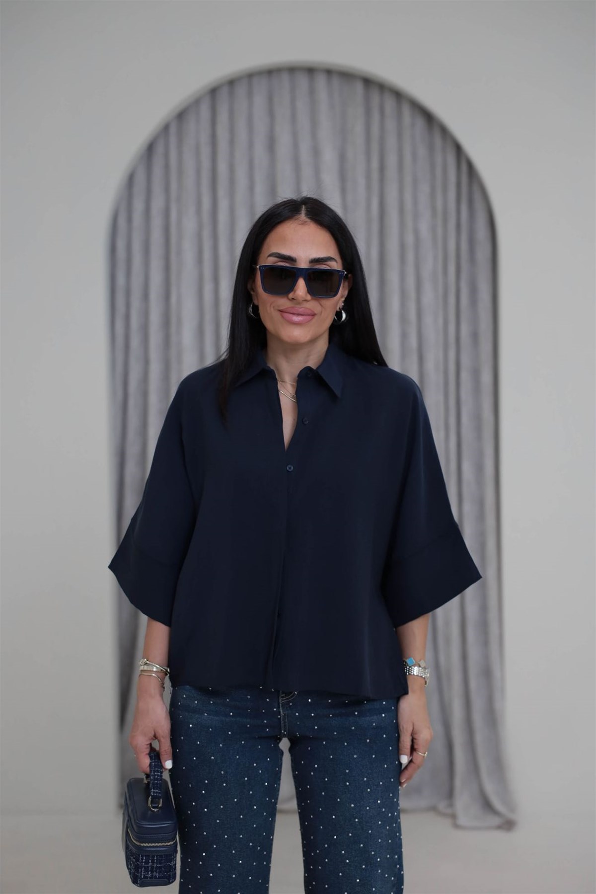 8406 Kısa Kol Tencel Gömlek LACİVERT