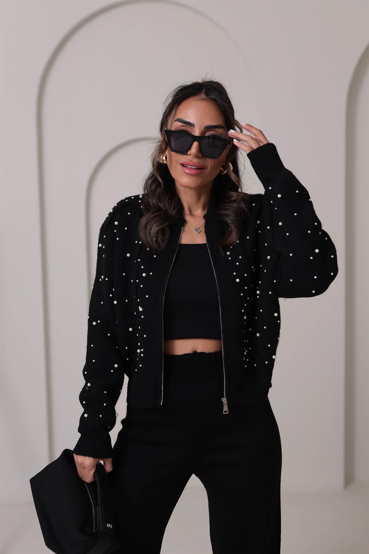 2238 İnci Detay Triko Bomber Ceket