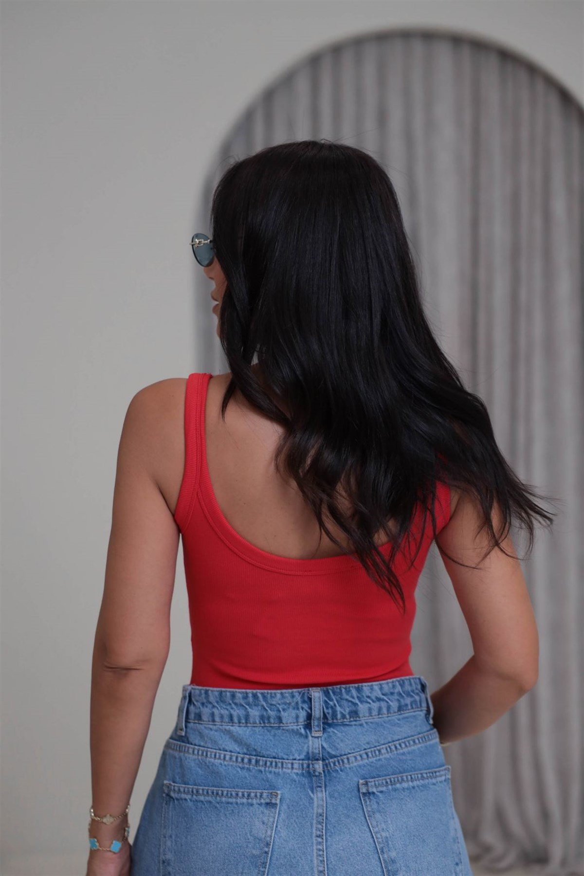 1053 Askılı Pamuklu Bodysuit KIRMIZI