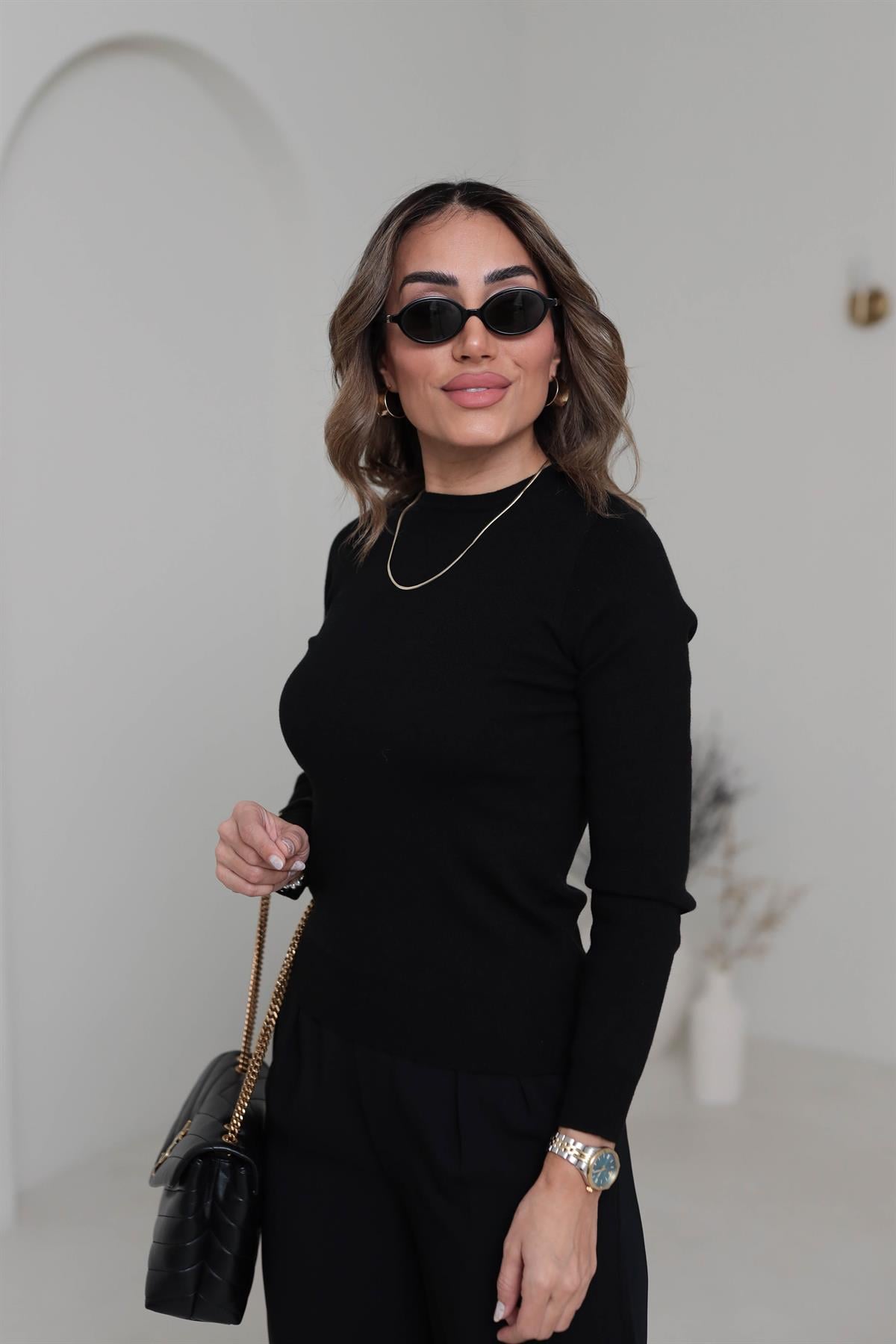 Bisiklet Yaka Yumuşak Doku Massi Basic Triko SİYAH