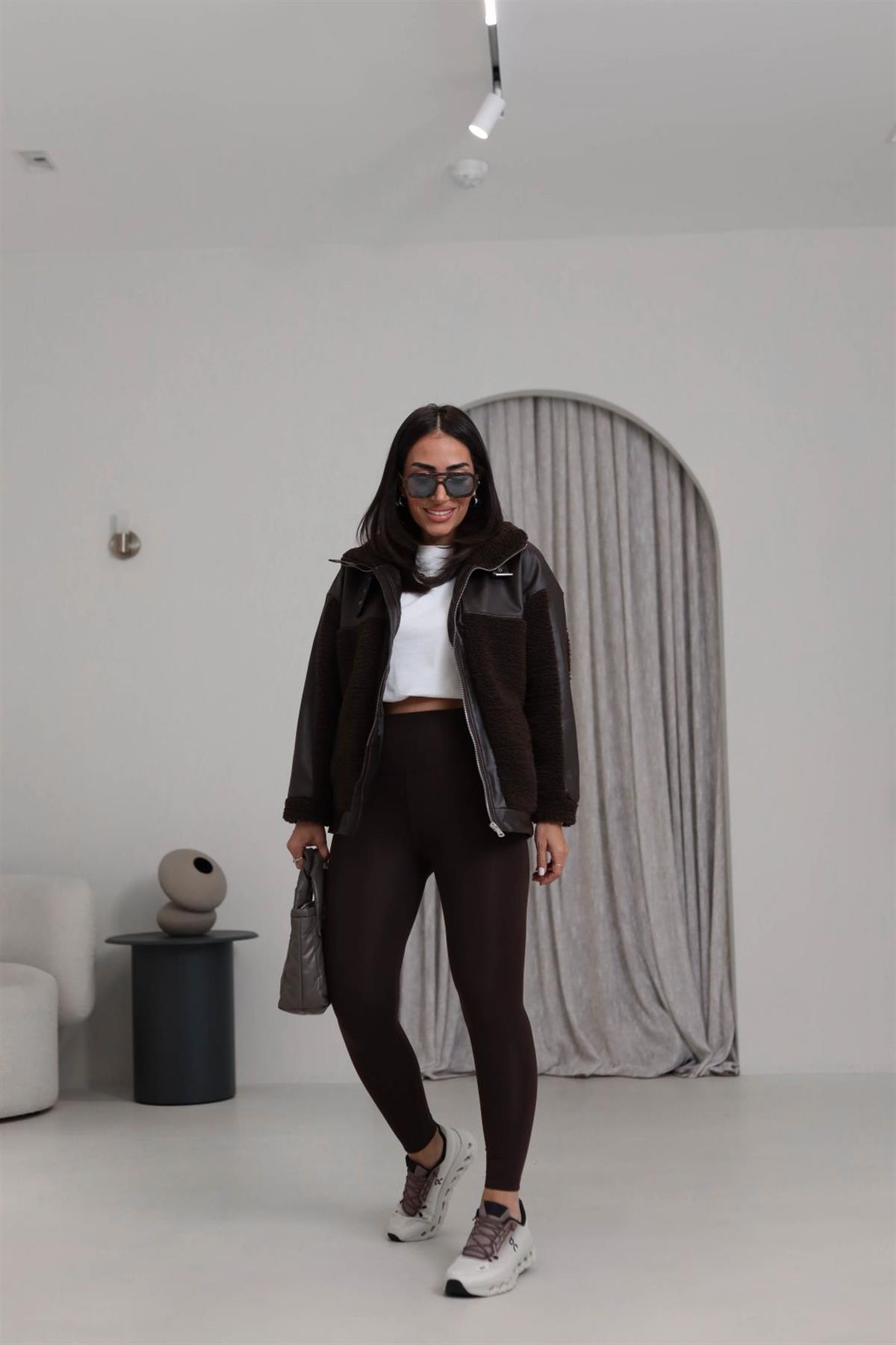 050 Oys Yüksek Bel Şardonlu Tayt ACI KAHVE