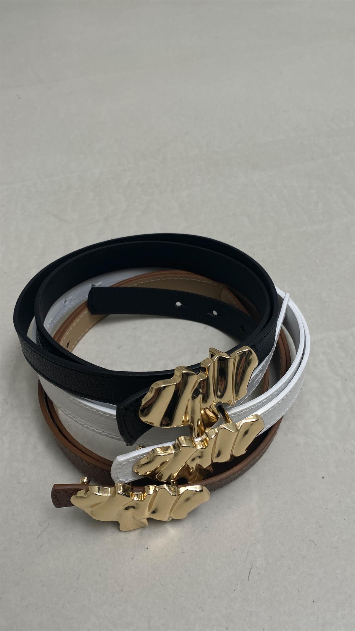 Büzgü Tokalı Kemer BEYAZ-GOLD