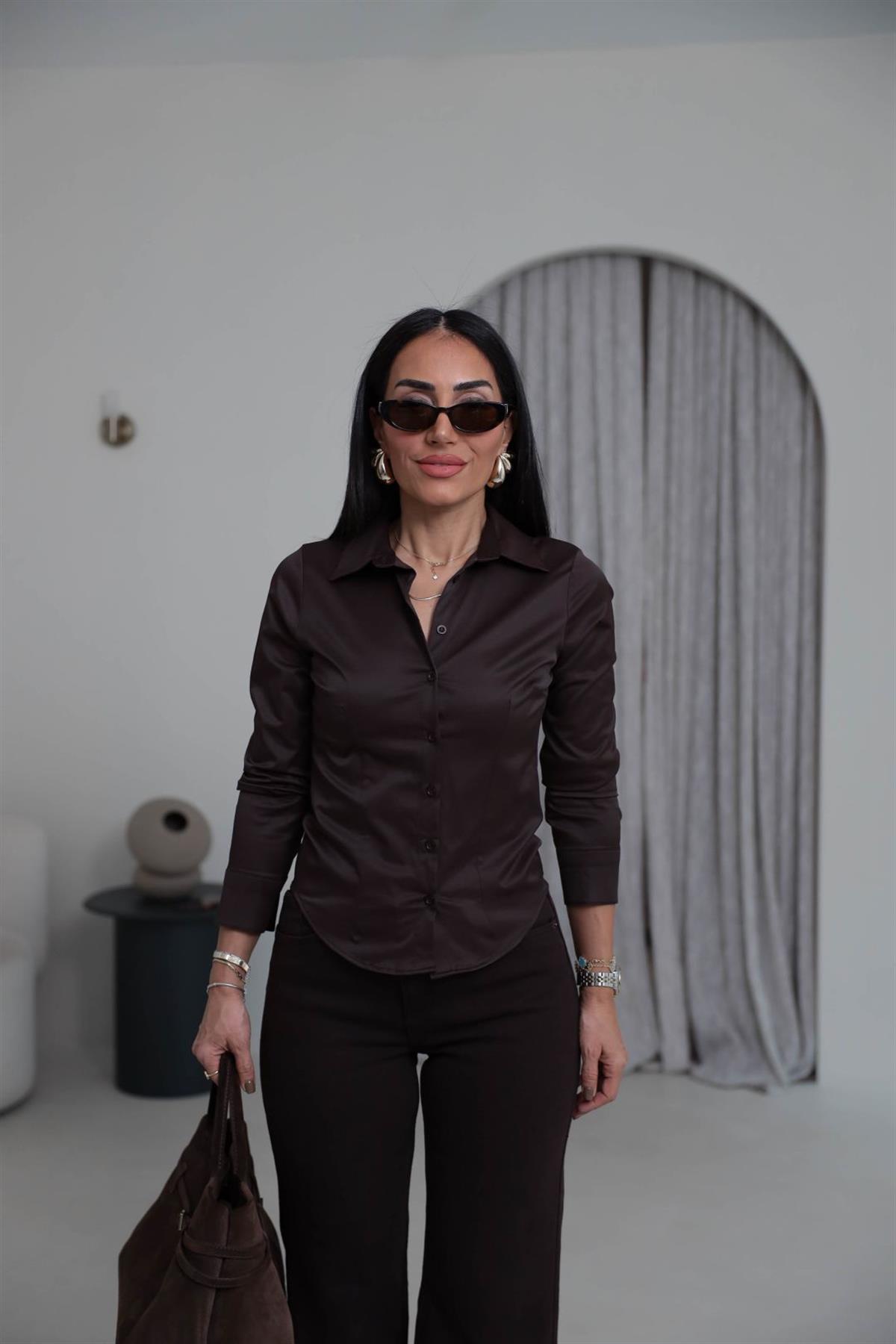 4897 Likralı Gömlek ACI KAHVE