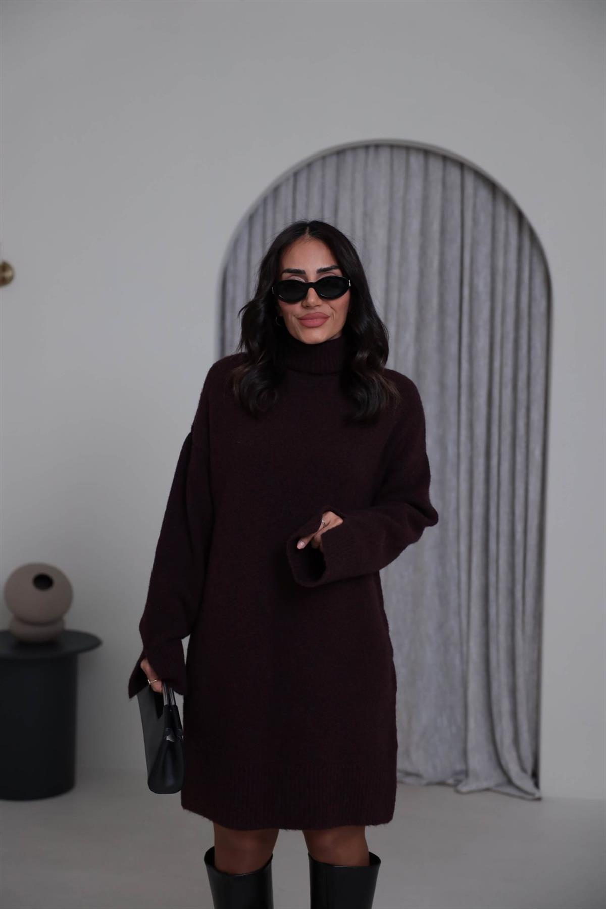 90265 Balıkçı Yaka Yumoş Triko Elbise BORDO