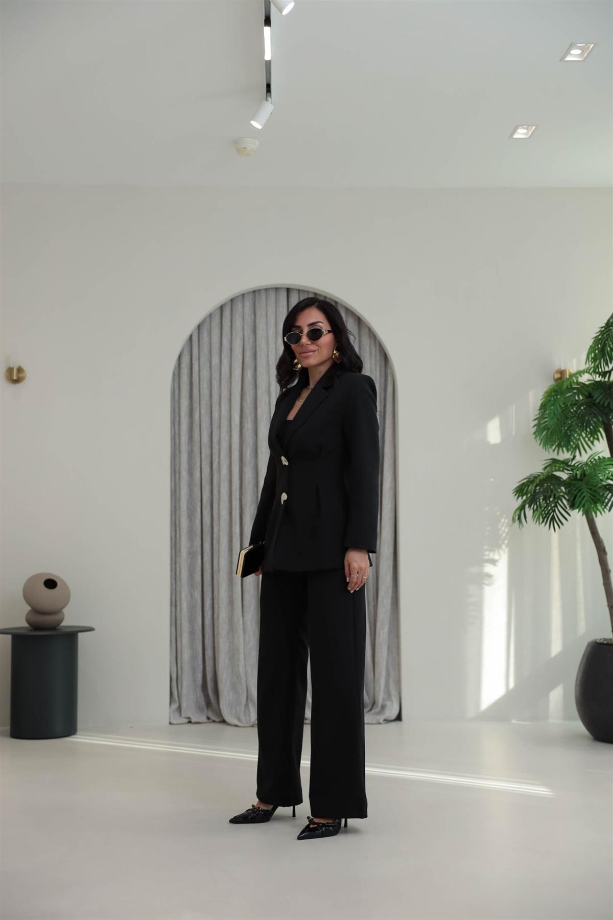 9201 Gold Düğmeli Ceket ve Pantolonlu Takım SİYAH