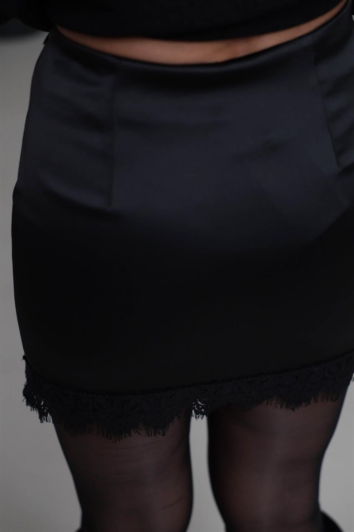 7331 Mini Dantelli Saten Etek SİYAH