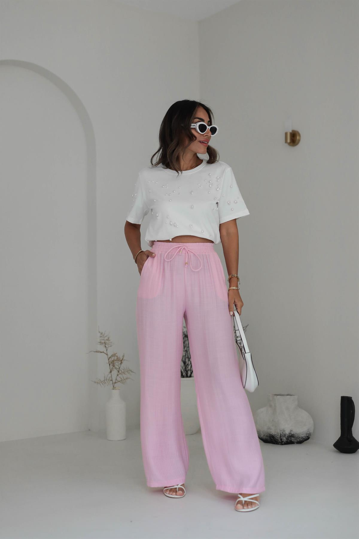 1339 Bel Lastikli Bol Kalıp Pantolon