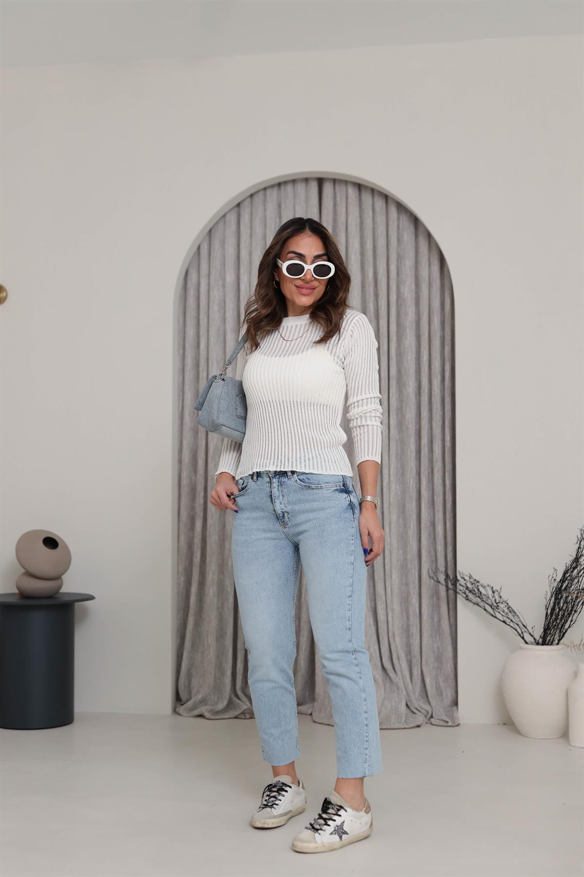 Transparan Detaylı Bluz EKRU