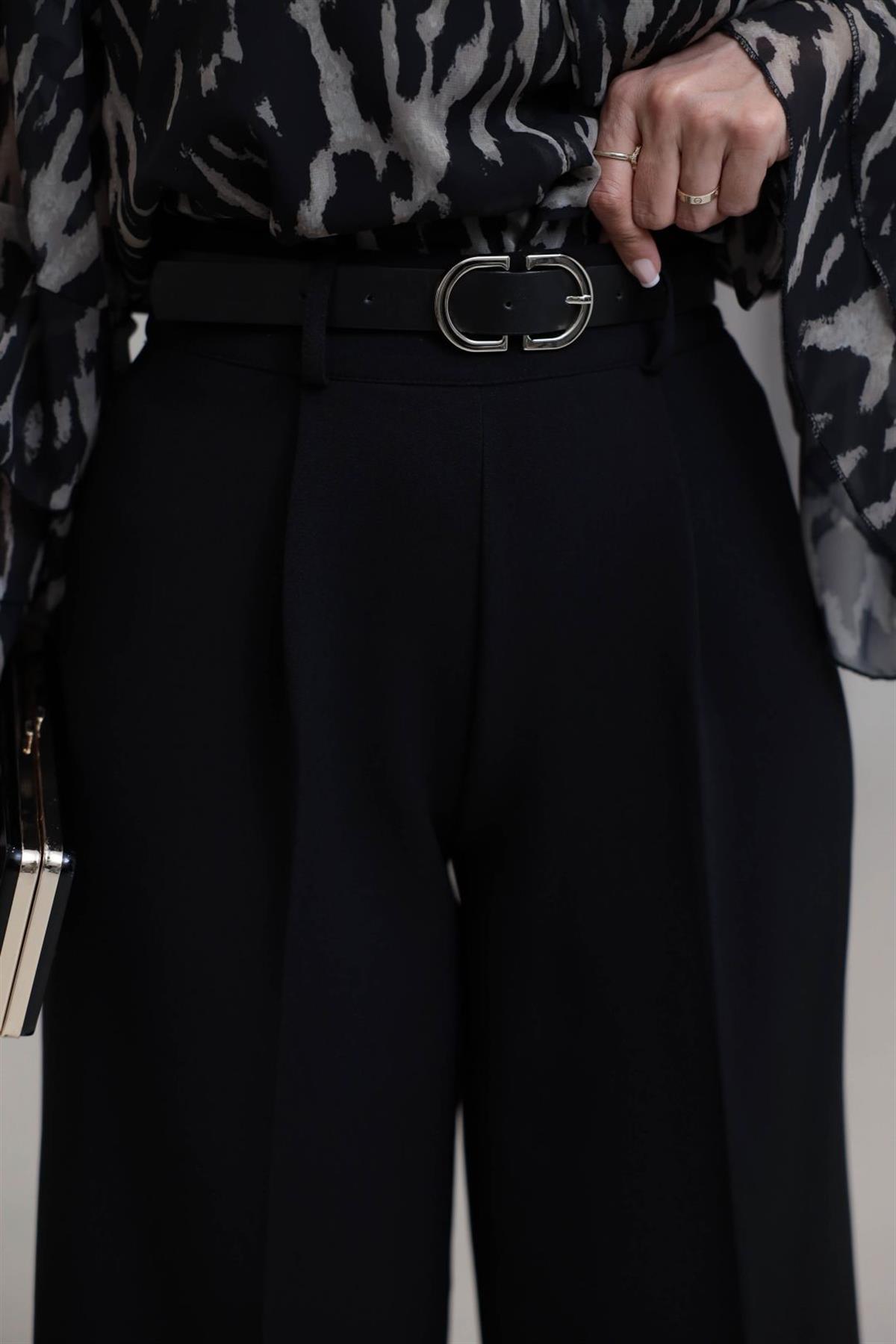 1266 Kemerli Palazzo Pantolon SİYAH