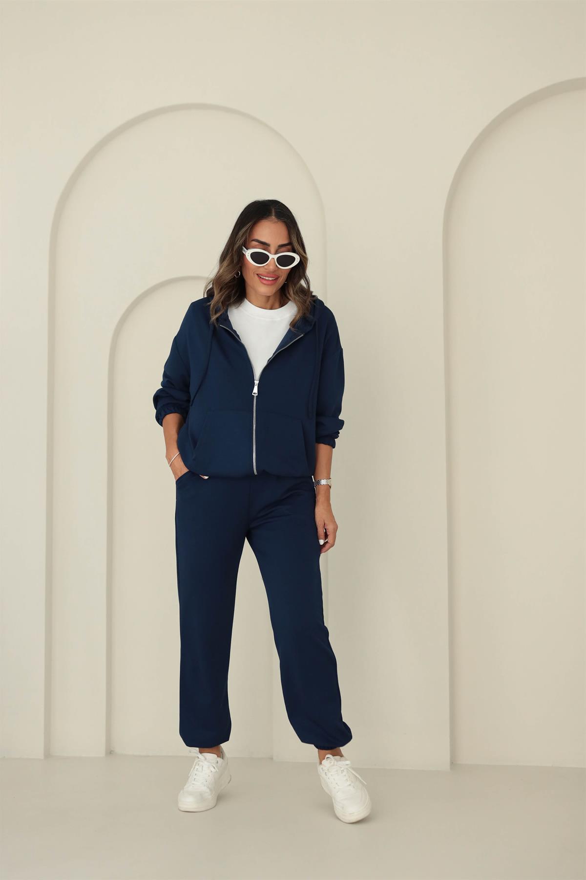 0091 Bel Lastikli Modal Kumaş Takım LACİVERT