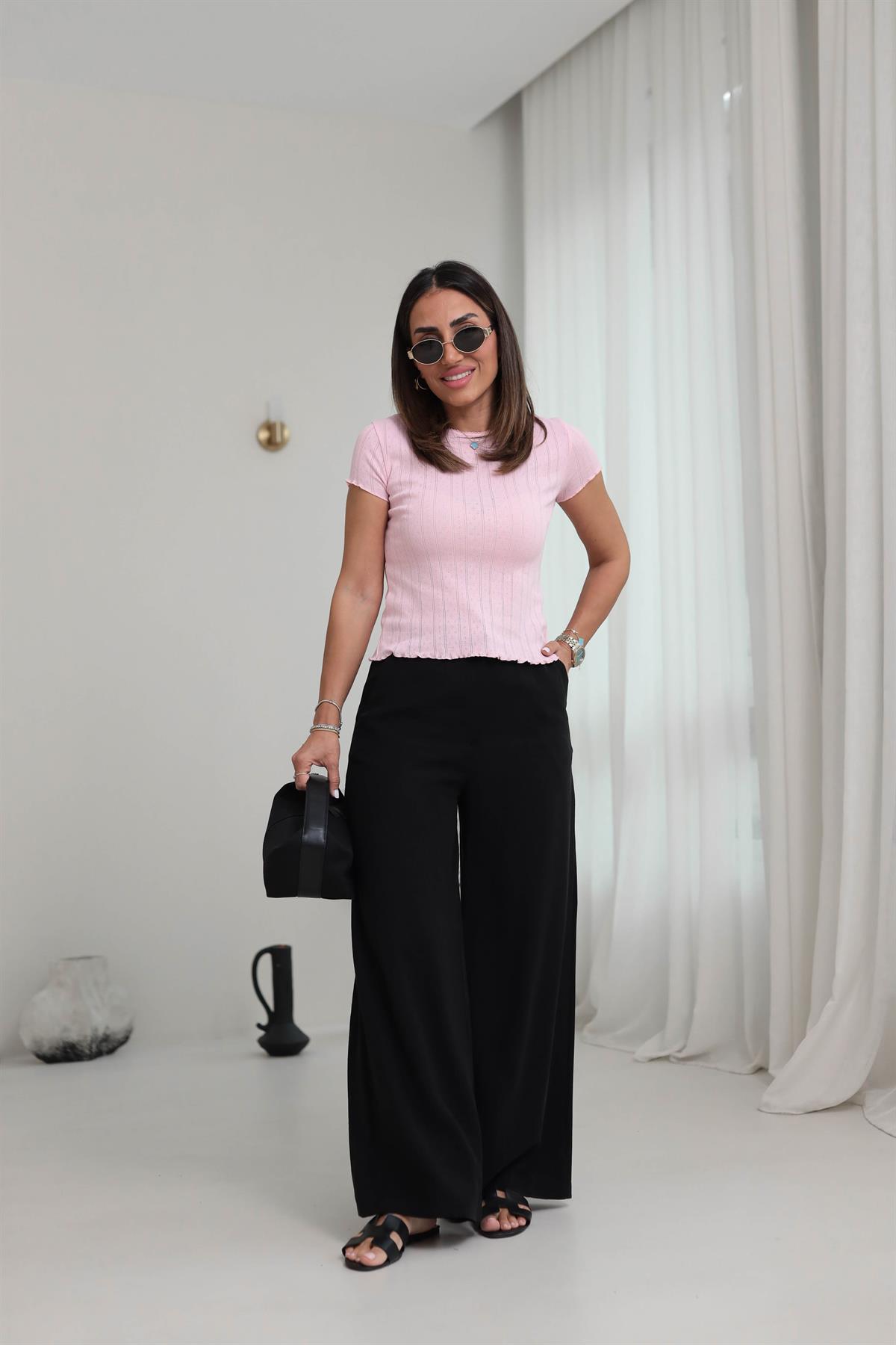 5189 Tencel Kumaş Yan Cepli Dökümlü Pantolon SİYAH