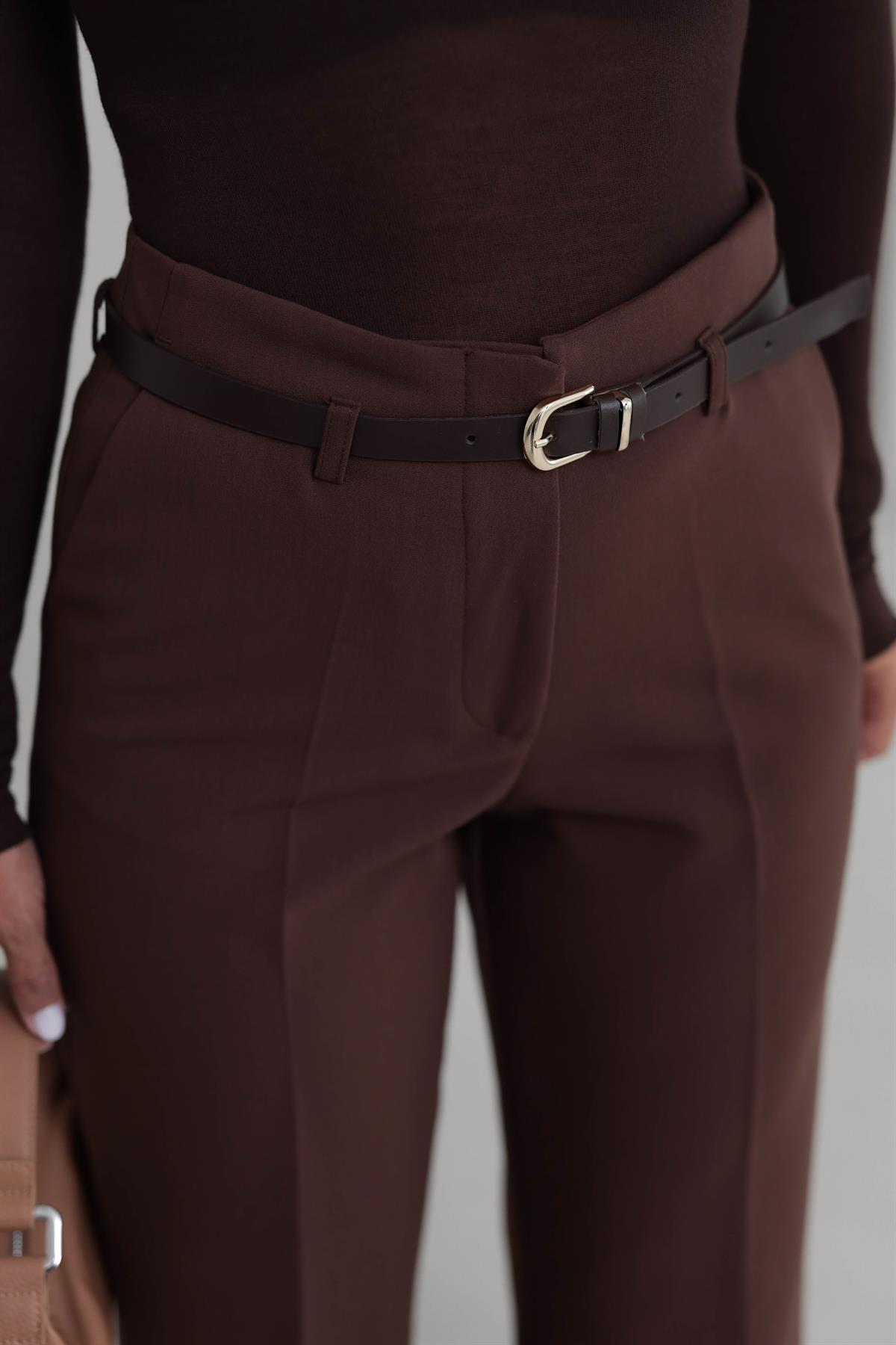 7050 Kemerli Paçası Dikiş Detay Palazzo Pantolon KAHVE