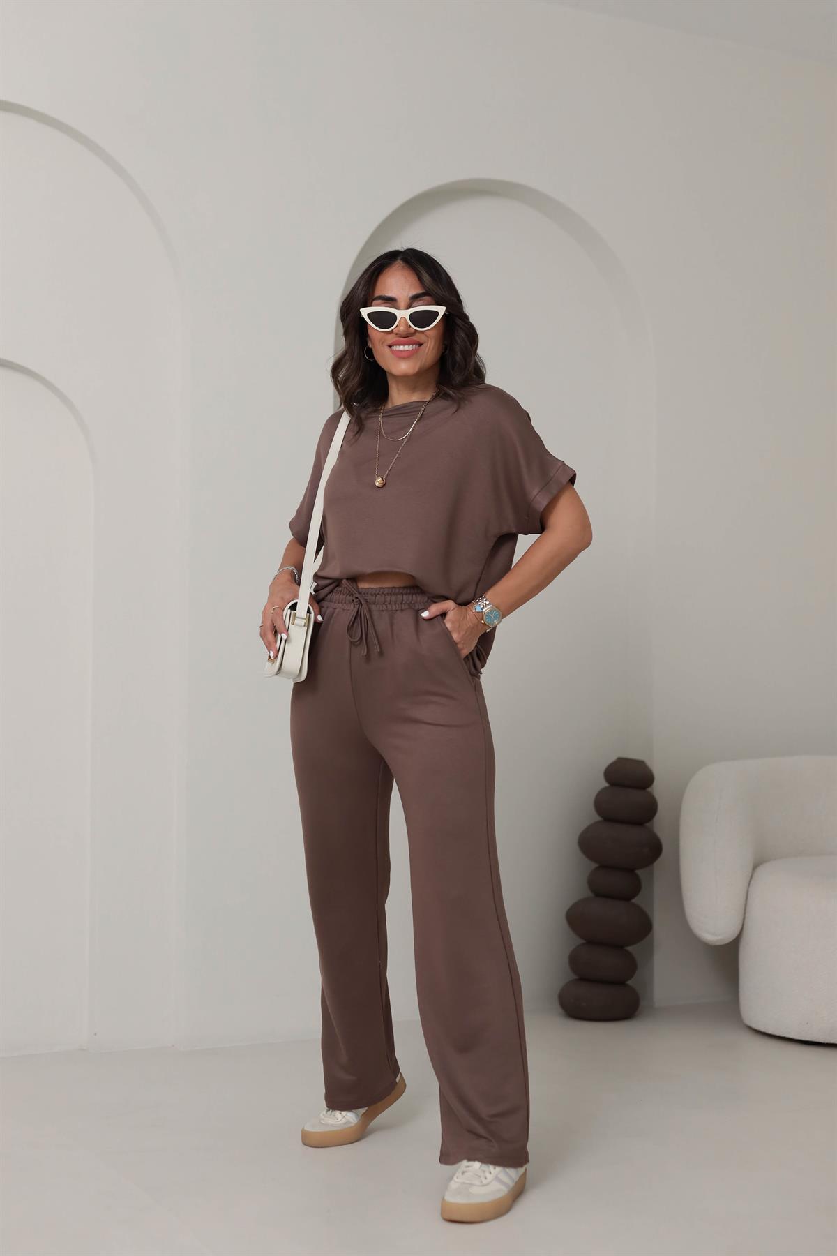 3183 Kısa Kol Modal Takım KAHVE