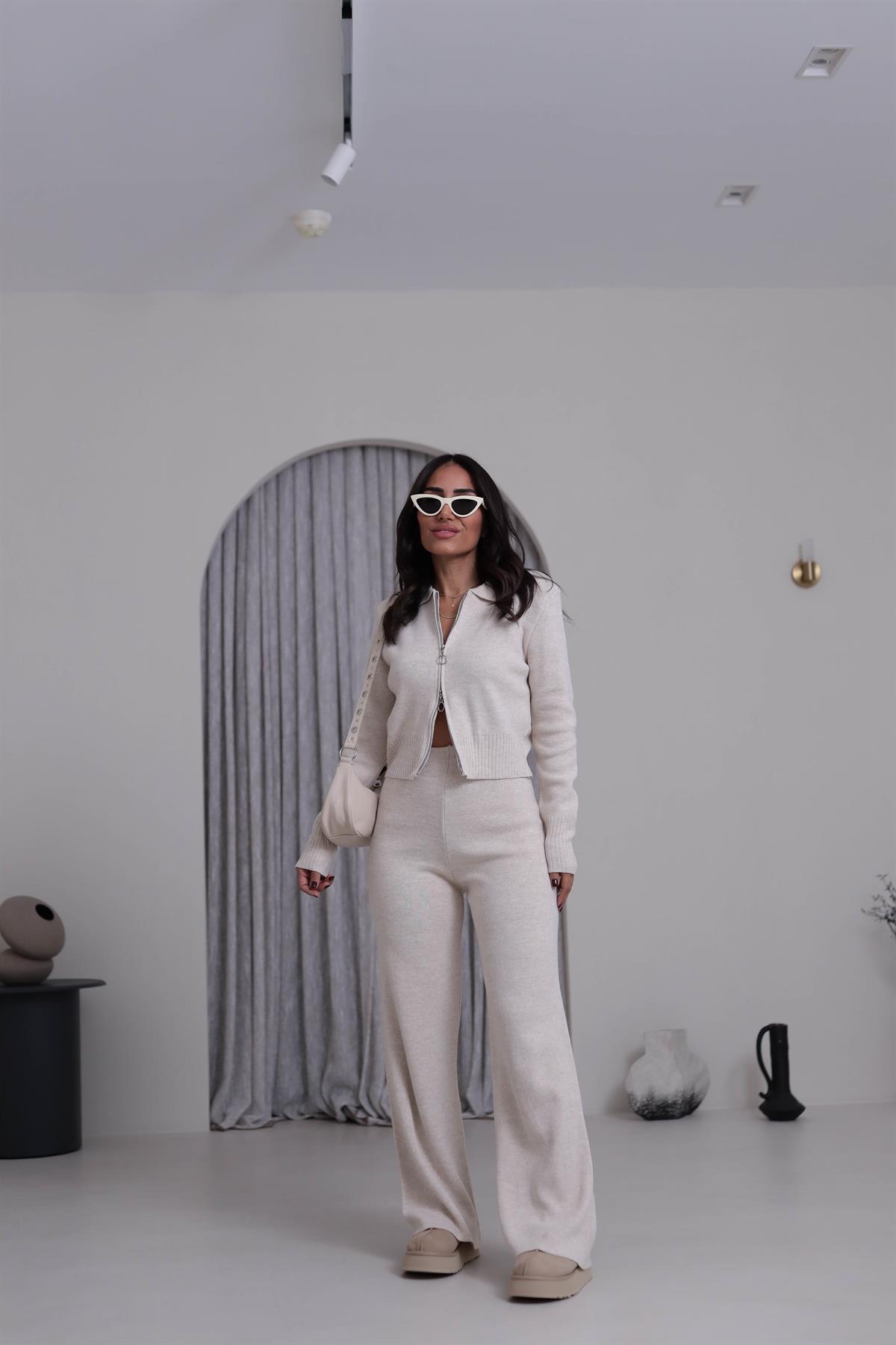 0063 Çift Yön Fermuarlı Polo Yaka Triko Takım TAŞ