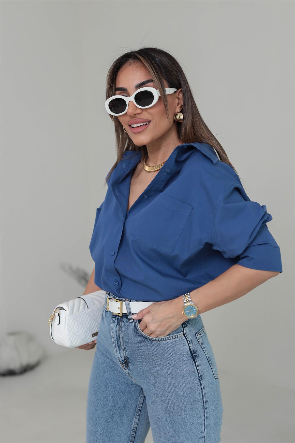 7000 Yarasa Kol Gömlek Indigo