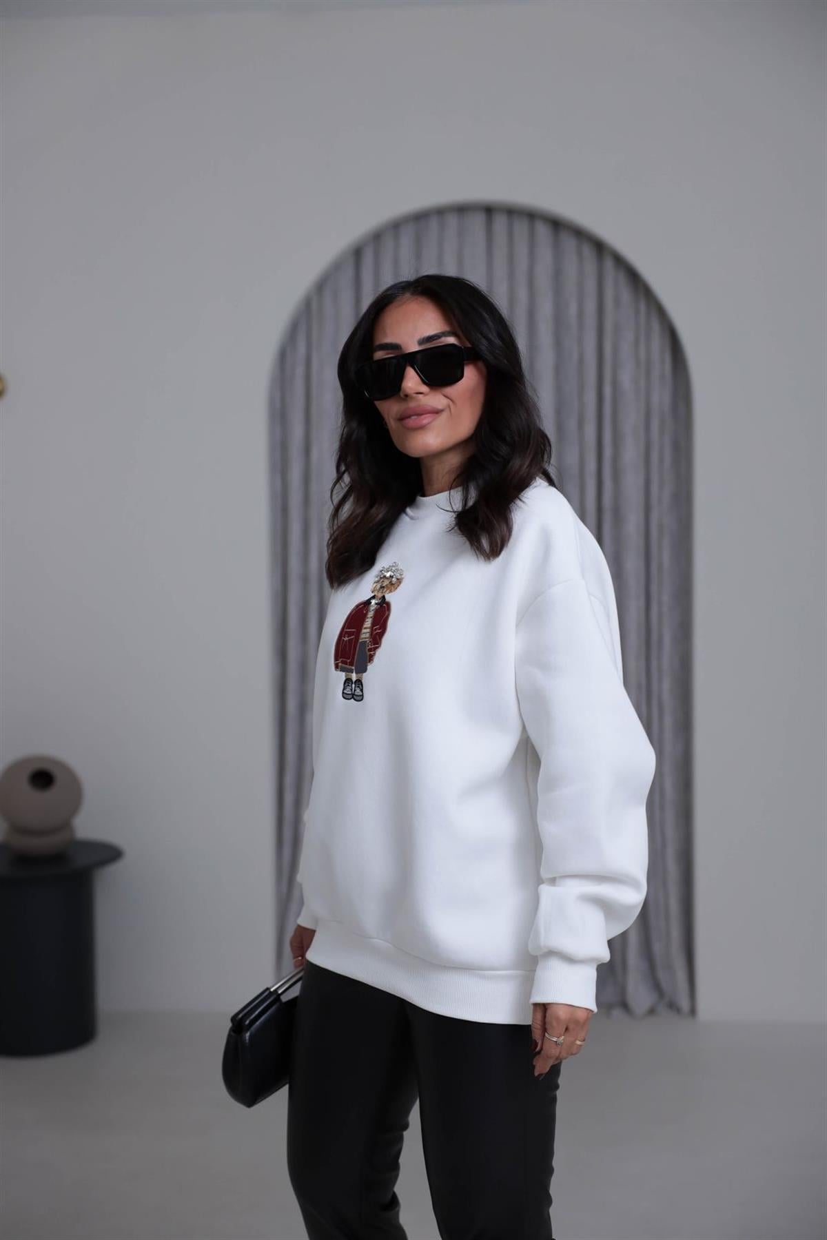 6910 Taşlı Aplikeli Şardonlu Sweatshirt EKRU