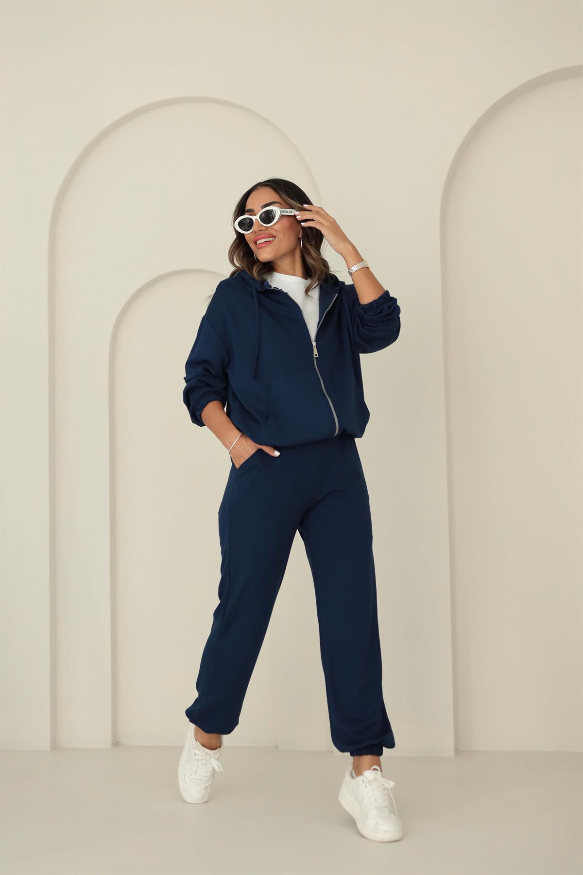 0091 Bel Lastikli Modal Kumaş Takım LACİVERT