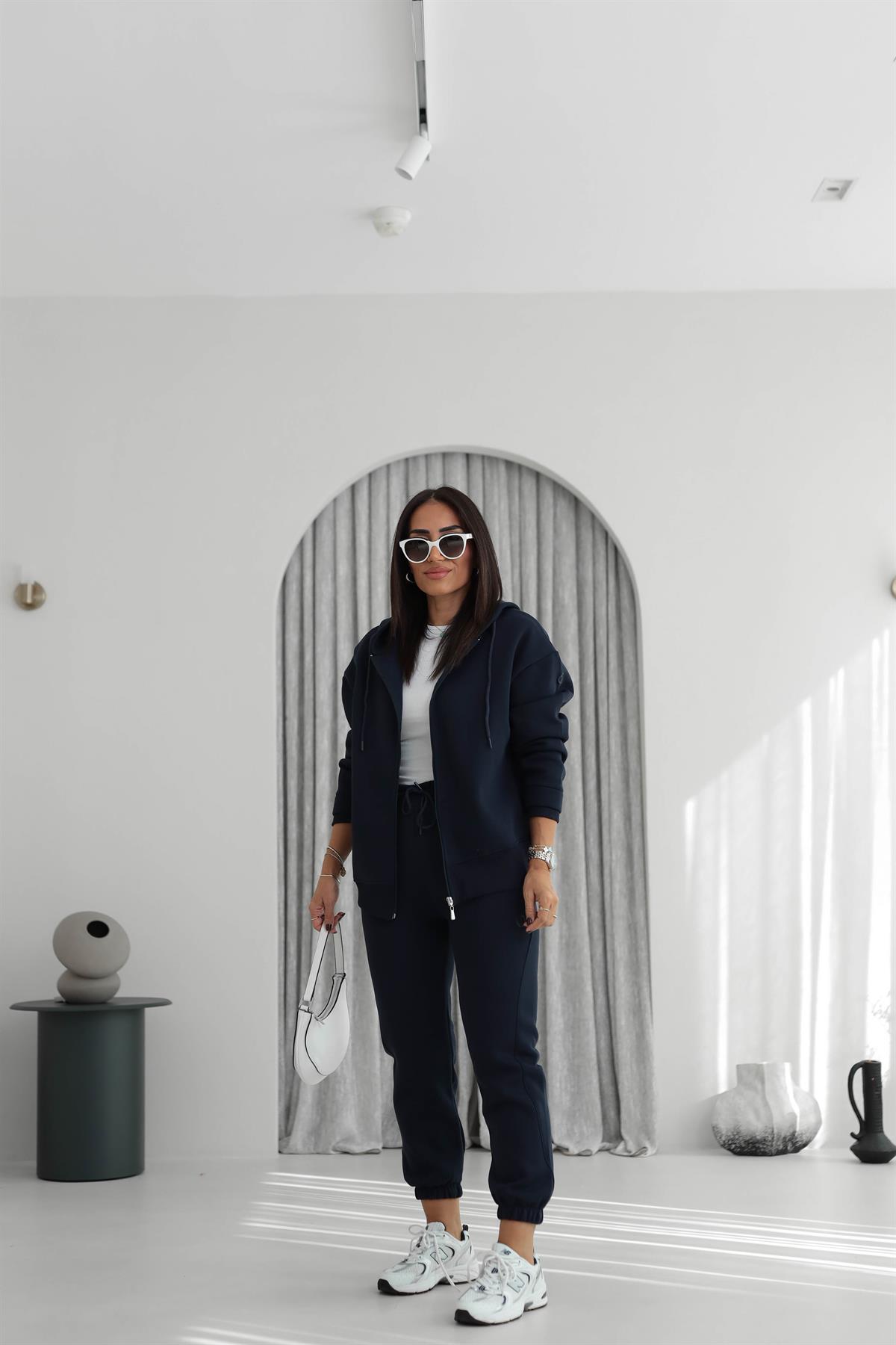 7316 Kapşonlu Fermuarlı Şardonlu Sweatshirt LACİVERT