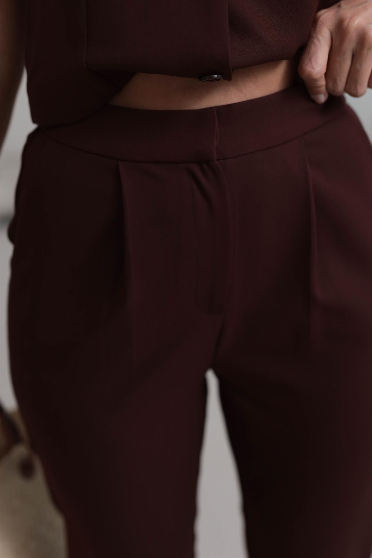 1154 Pensli Bel Lastikli Havuç Pantolon KAHVE