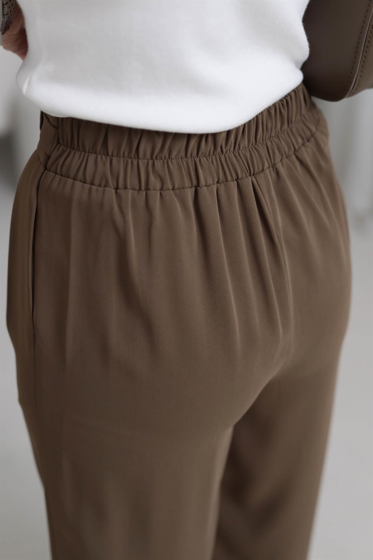 3704 Gold Aksesuarlı Bel Lastikli Salaş Pantolon HAKİ YEŞİL