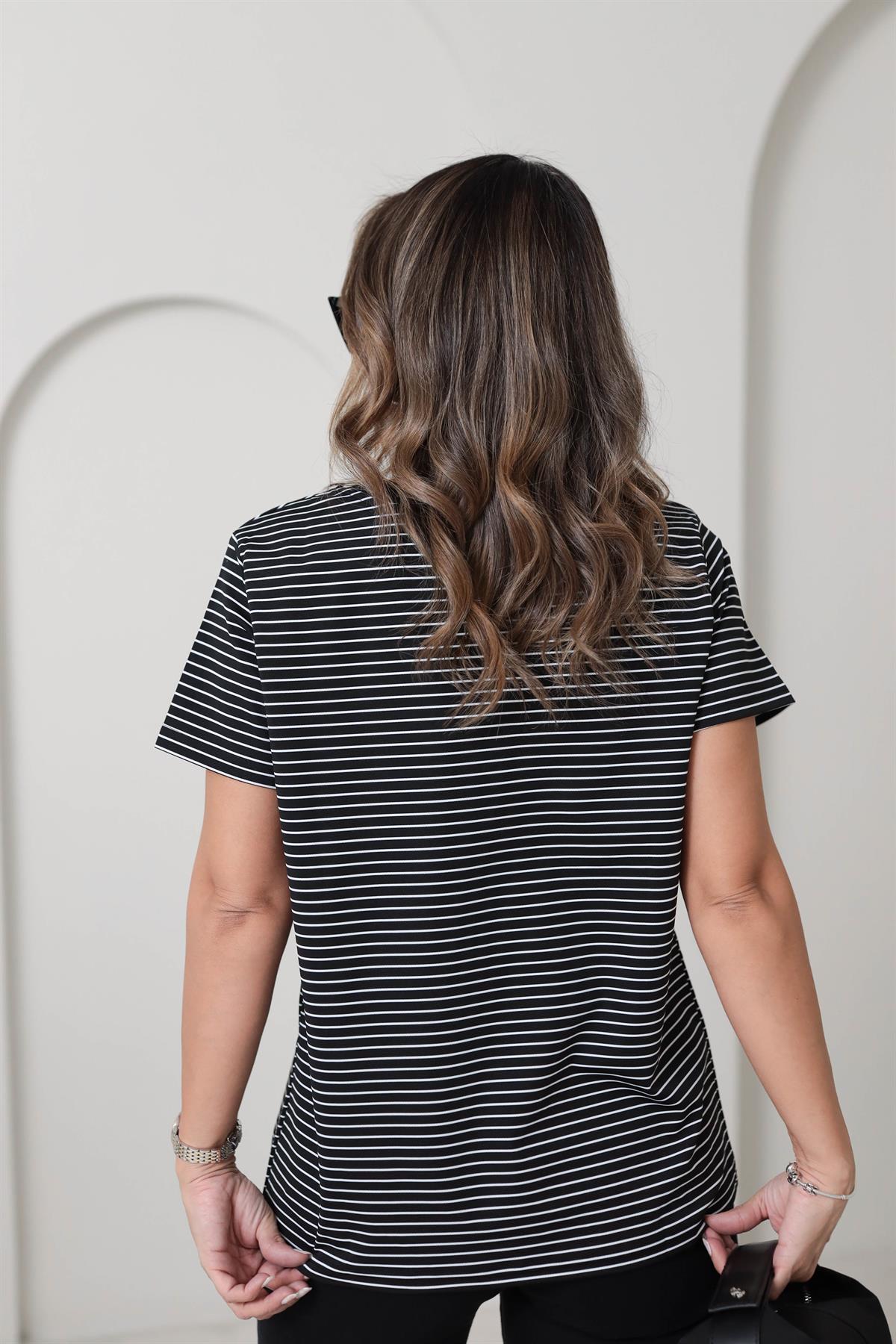 4192 Bisiklet Yaka Çizgili Tshirt ÇİZGİLİ